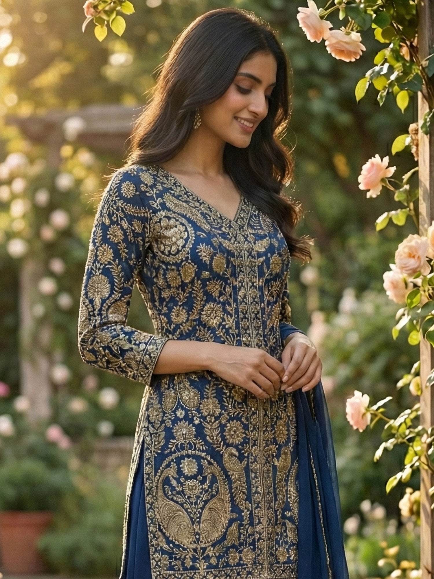 Blue Zari Embellished Georgette Salwar Suit