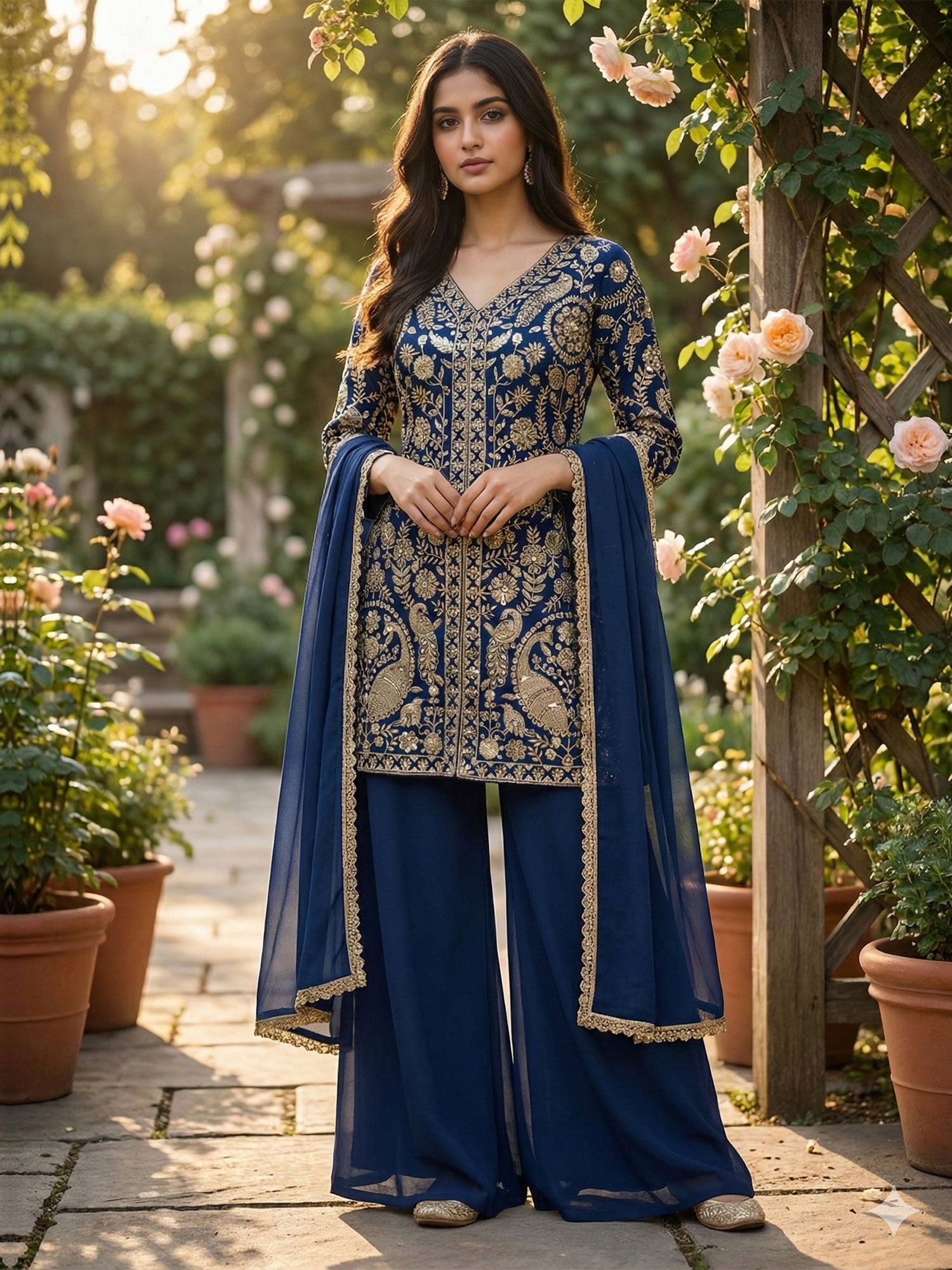 Blue Zari Embellished Georgette Salwar Suit