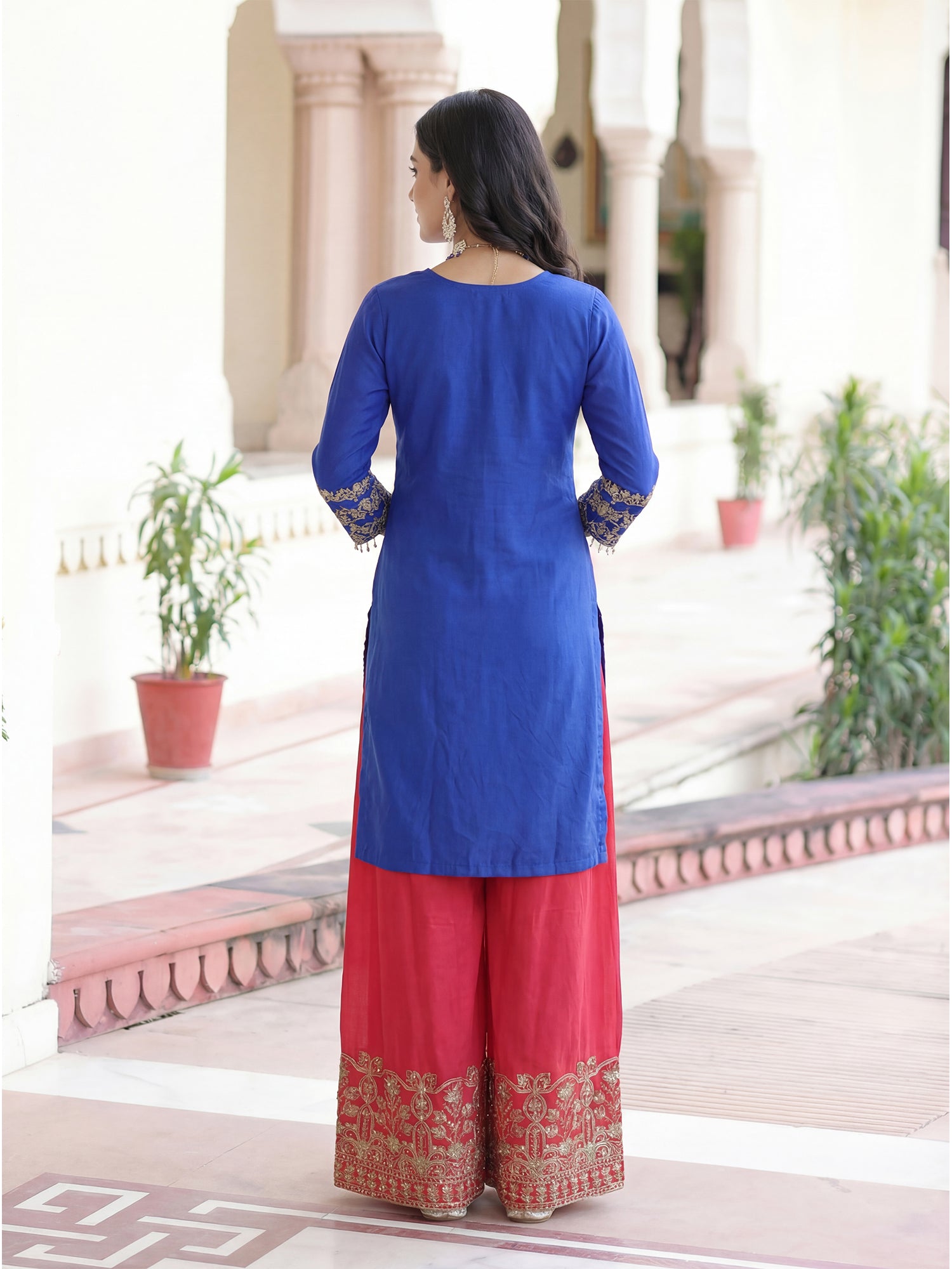 Blue Floral Zari Work Pakistani Style Salwar Suit