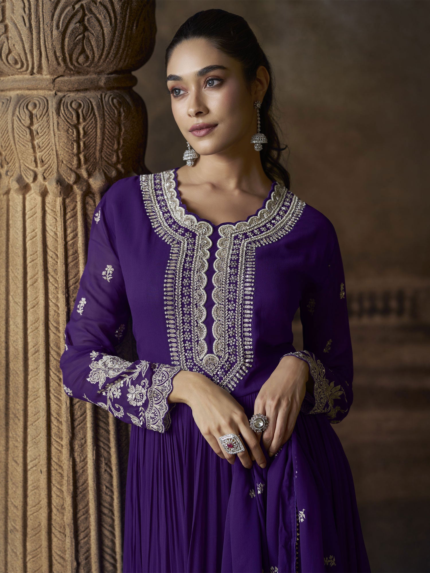Blue Floral Work Embroidered Anarkali Suit
