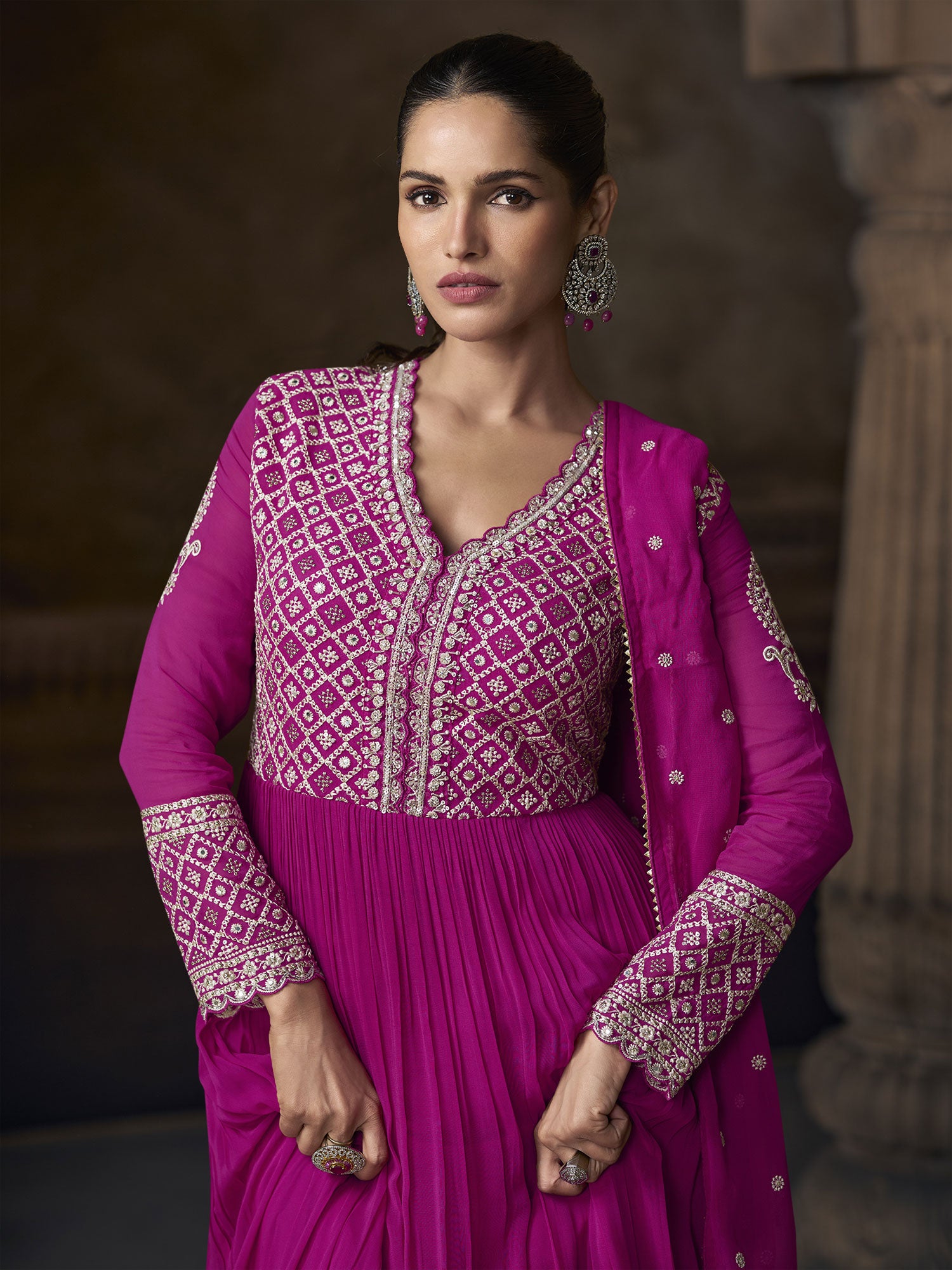 Pink Embroidered Georgette Anarkali Style Suit