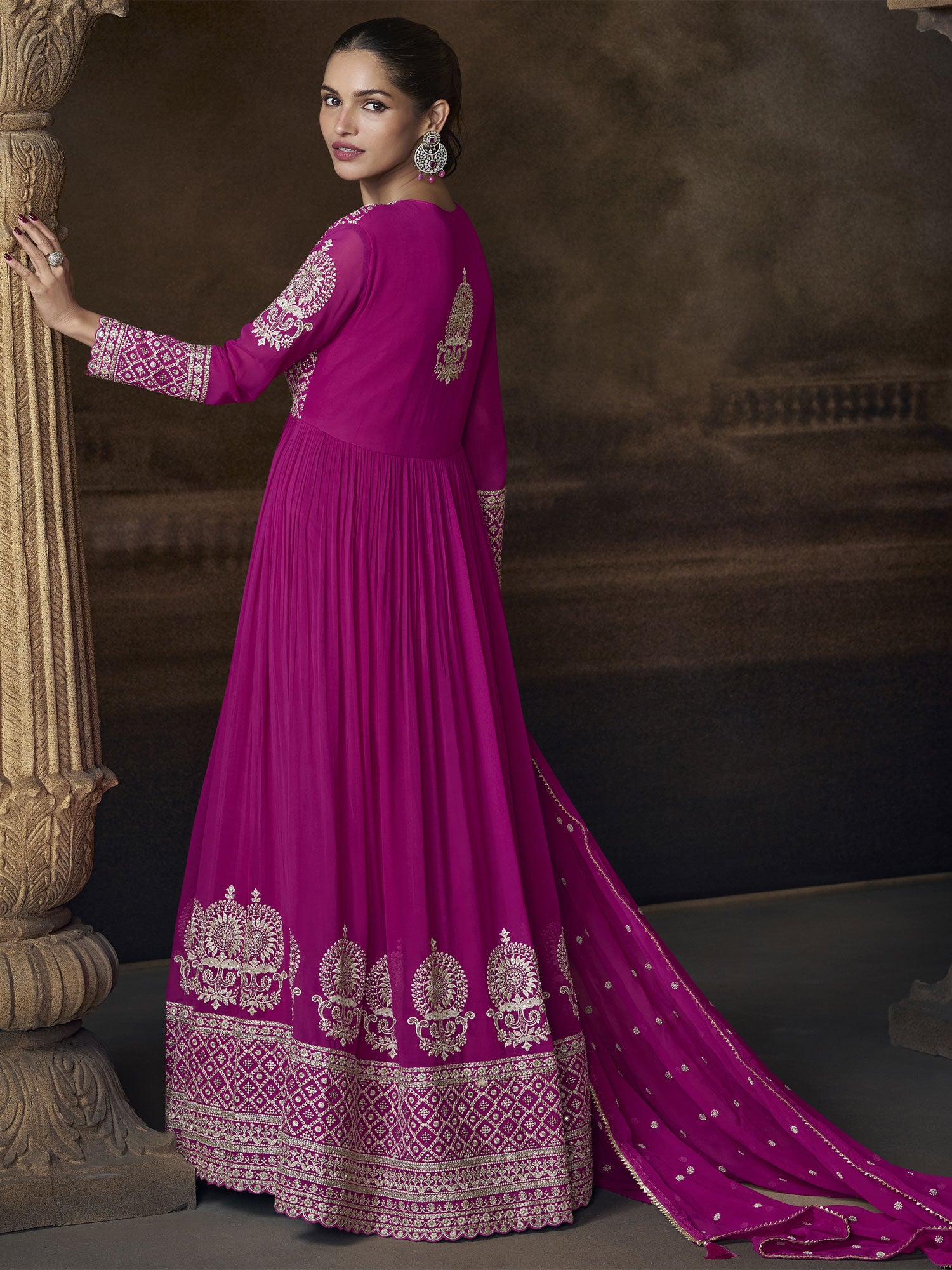 Pink Embroidered Georgette Anarkali Style Suit