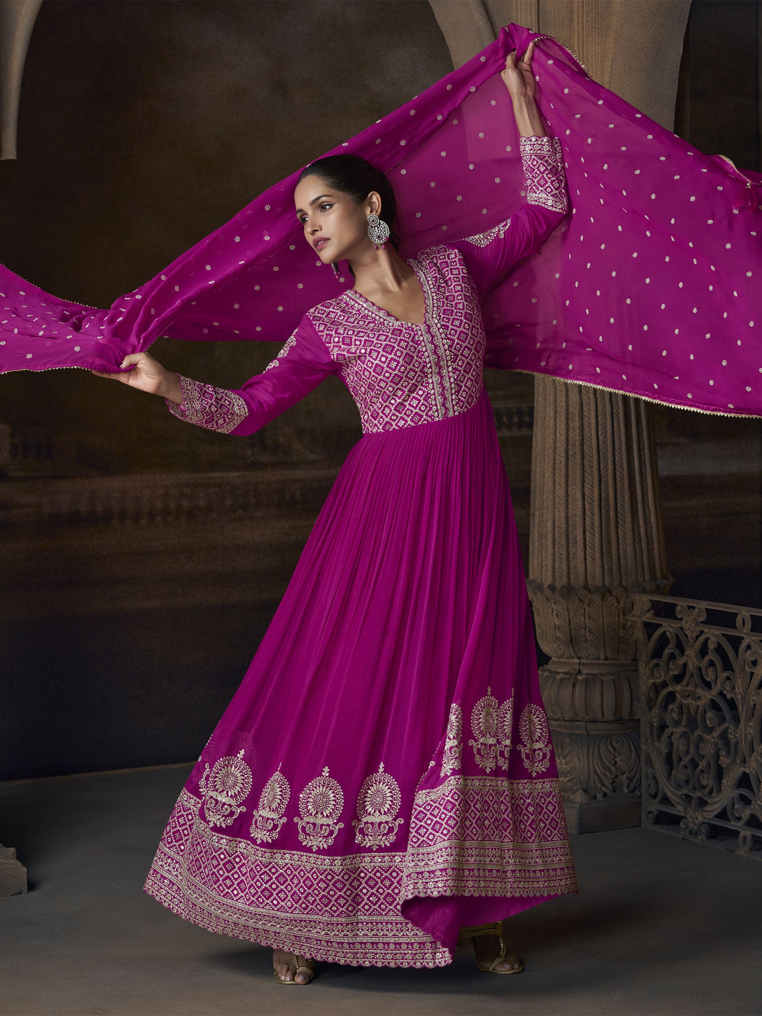 Pink Embroidered Georgette Anarkali Style Suit