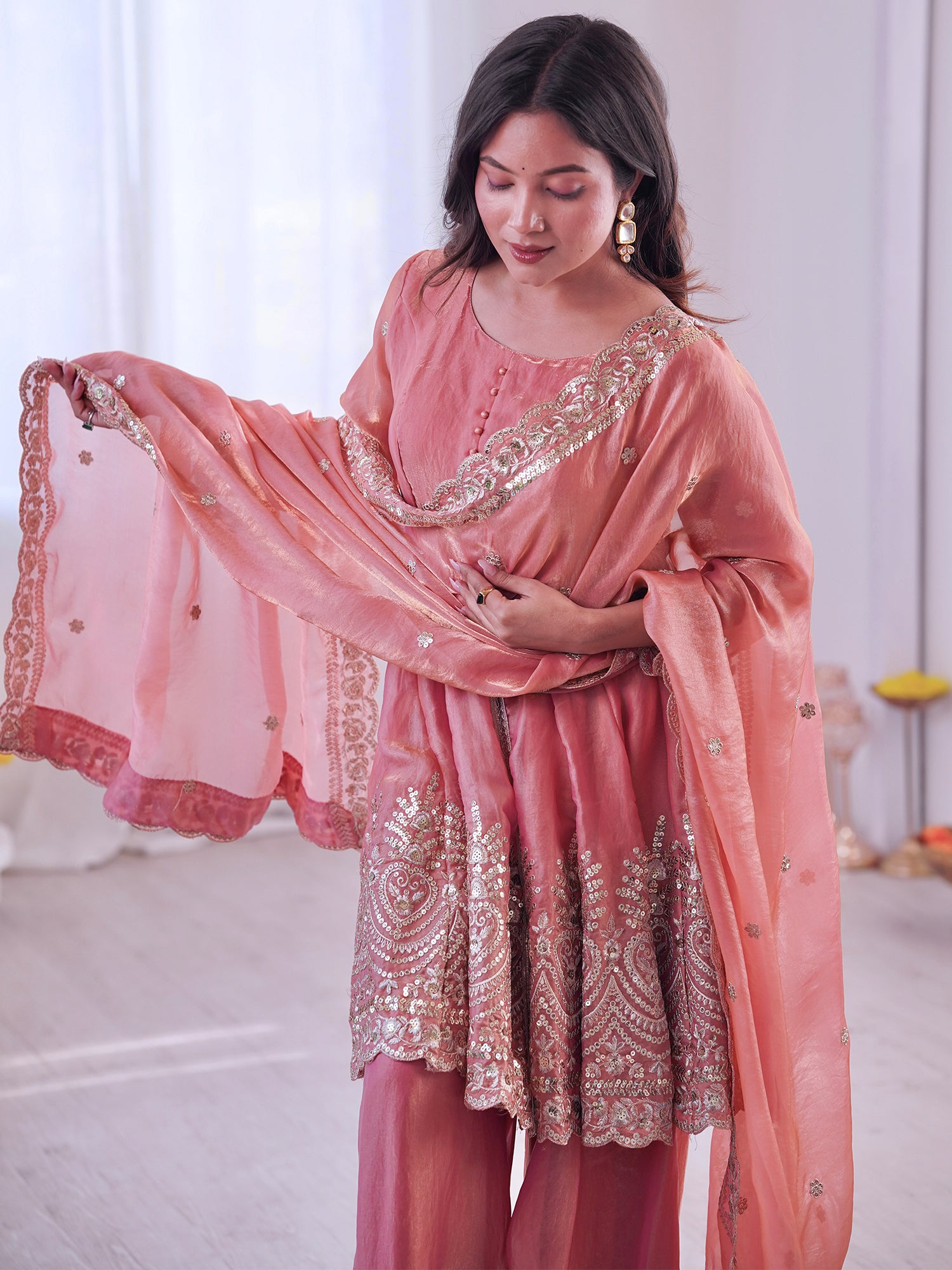 Pink Silver Zari Embroidered Salwar Suit