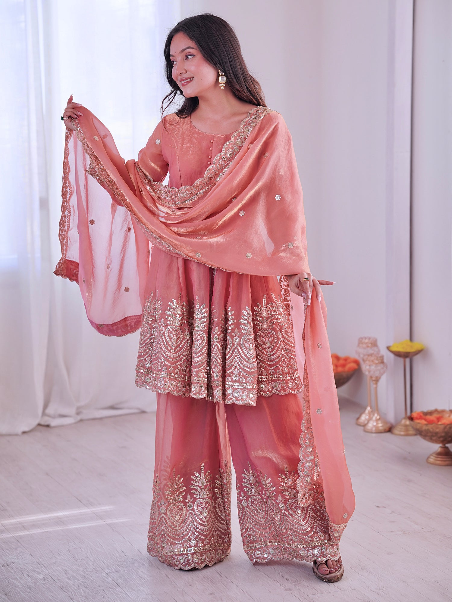 Pink Silver Zari Embroidered Salwar Suit