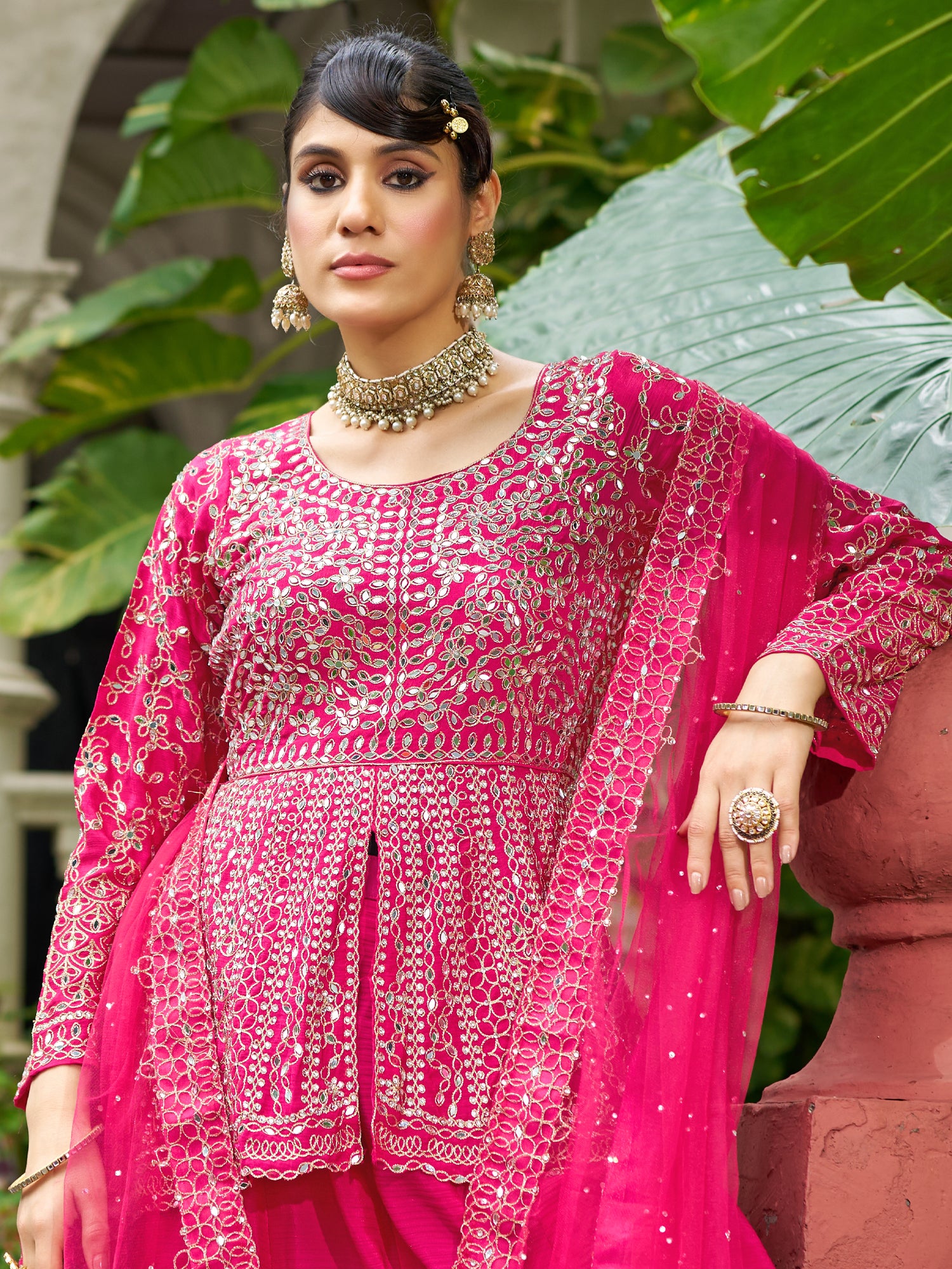 Pink Silk Salwar Suit In Mirror Embellishment