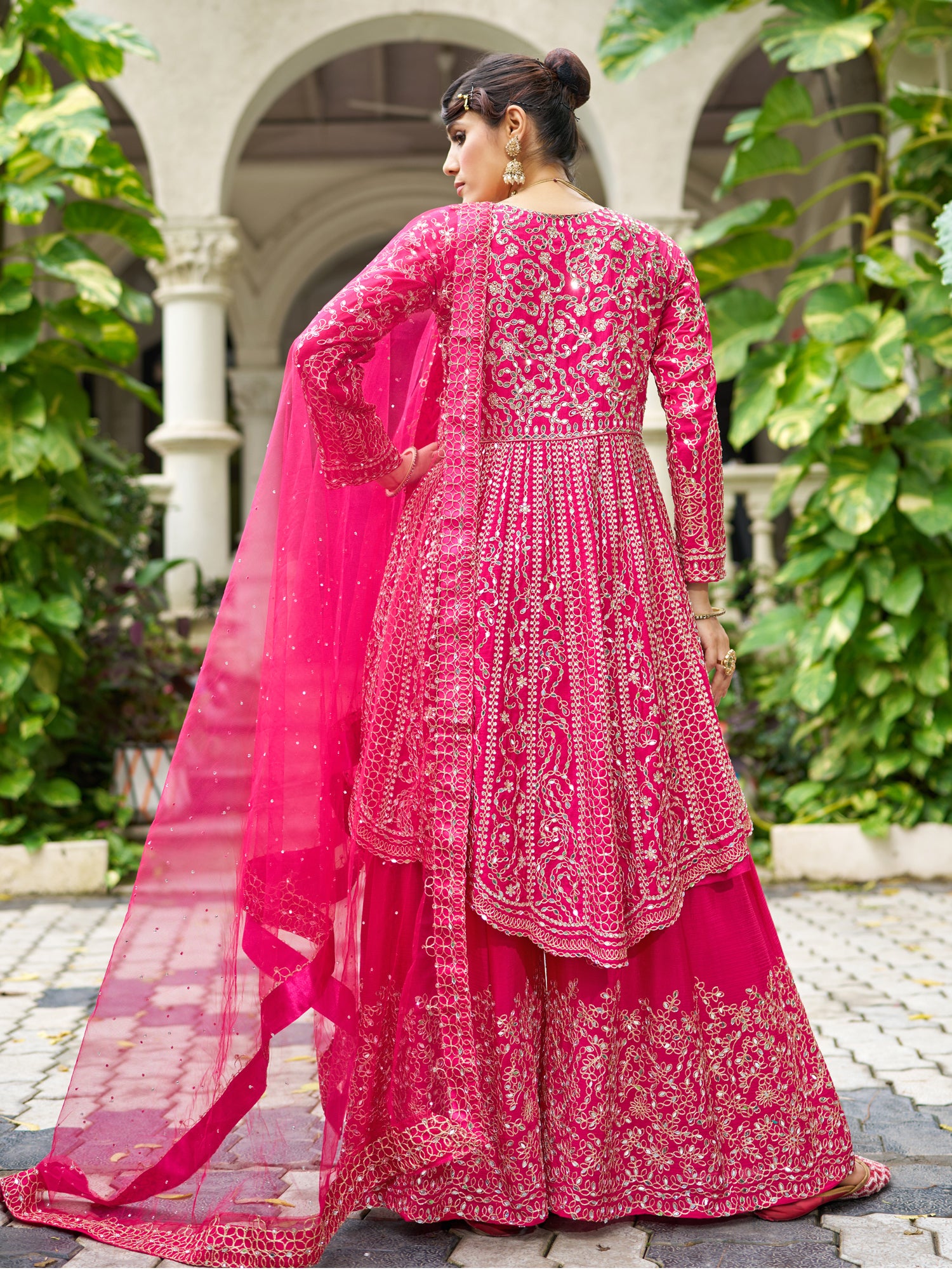 Pink Silk Salwar Suit In Mirror Embellishment