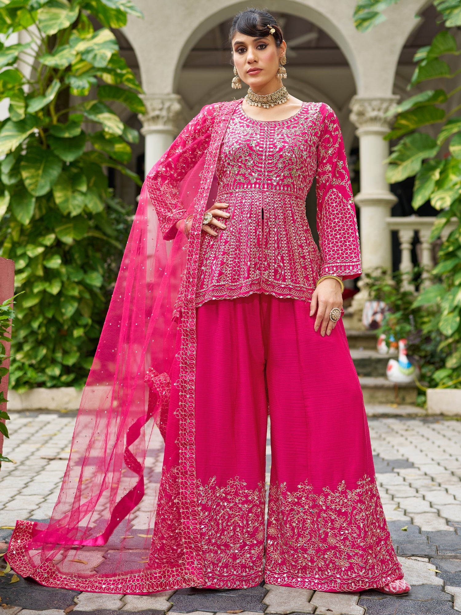 Pink Silk Salwar Suit In Mirror Embellishment