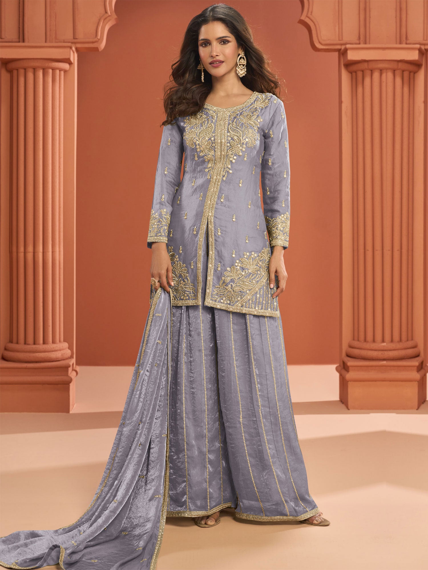Light Purple Palazzo Style Salwar Kameez