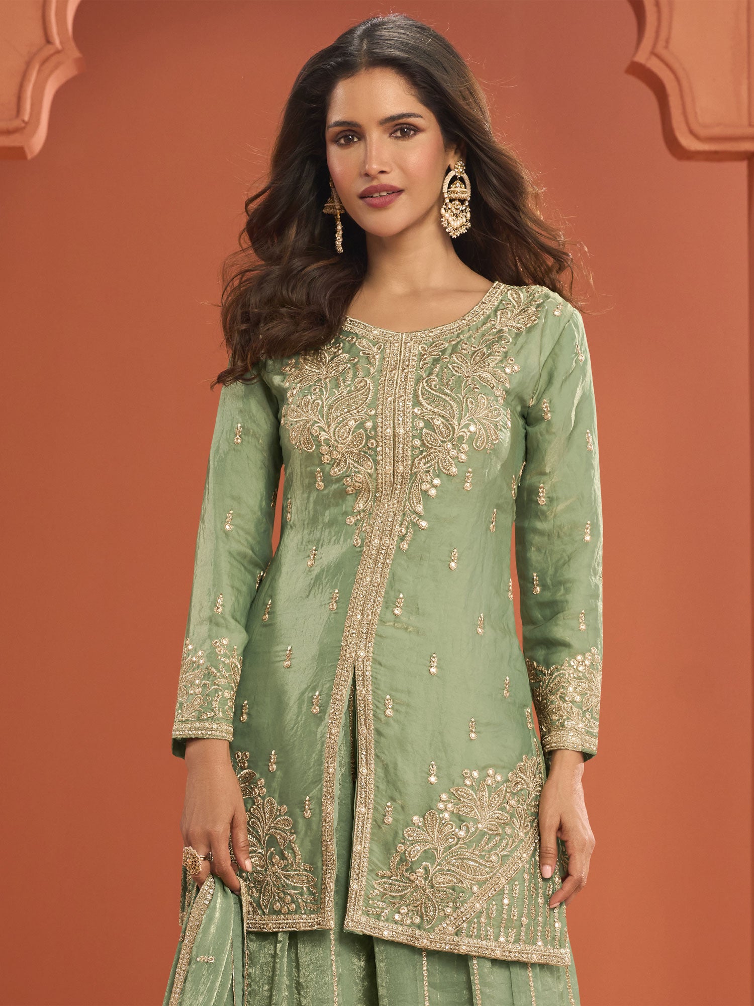 Pista Green Zari Embroidered Salwar Suit