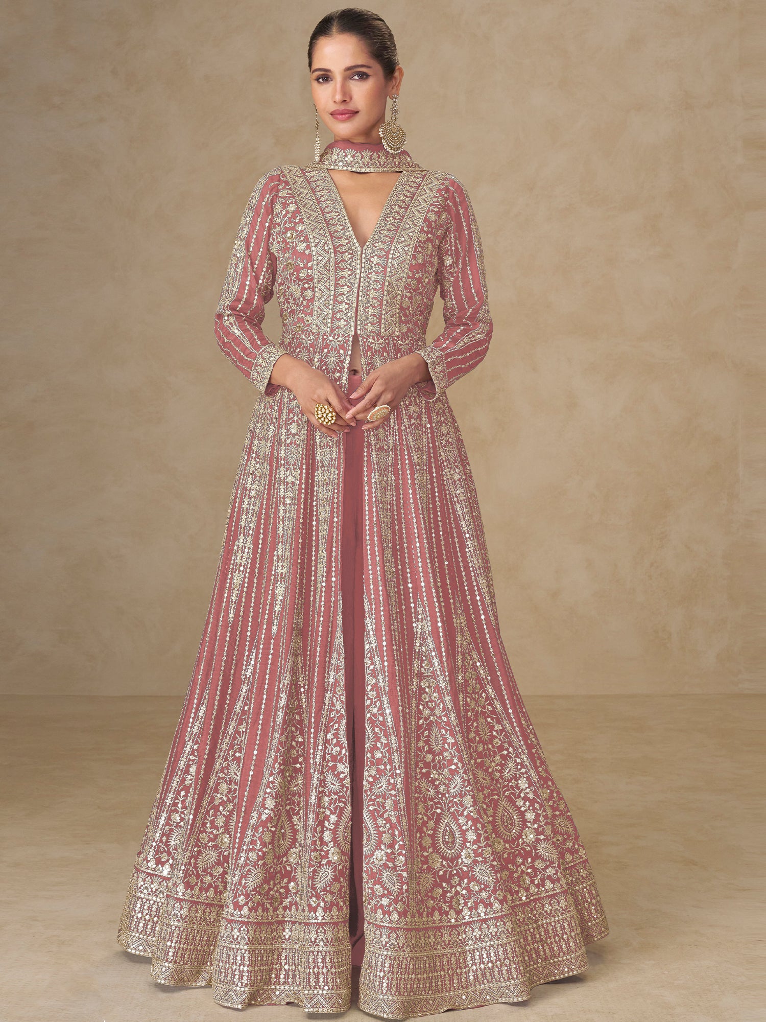Pink Silver Zari Embroidered Salwar Kameez