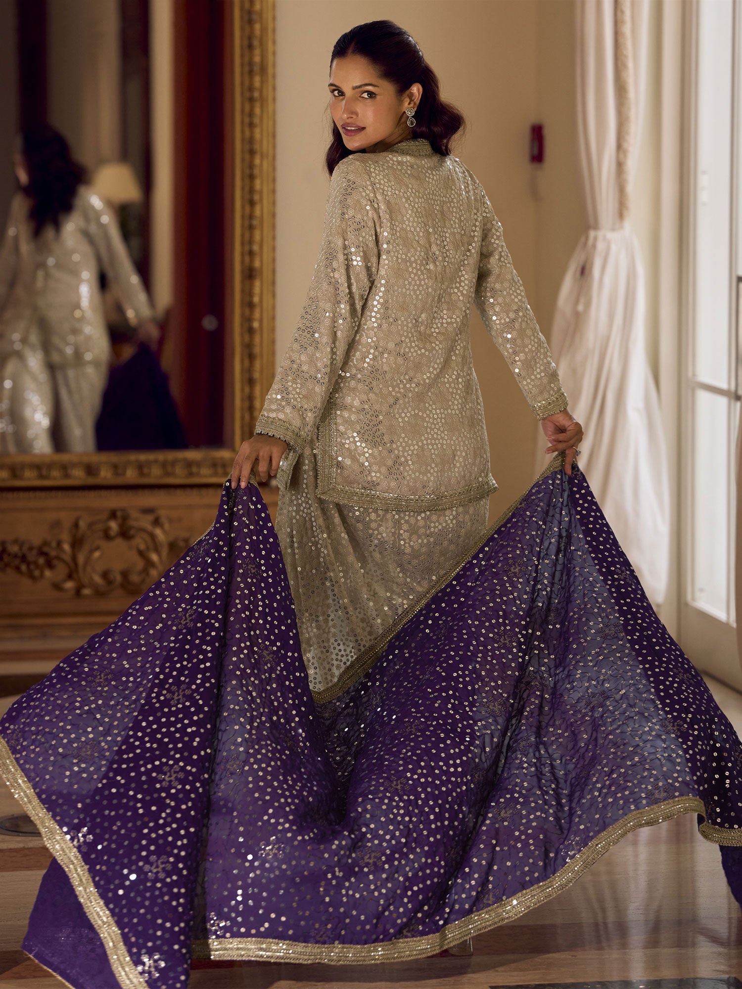 Cream Georgette Salwar Suit In Hand Work