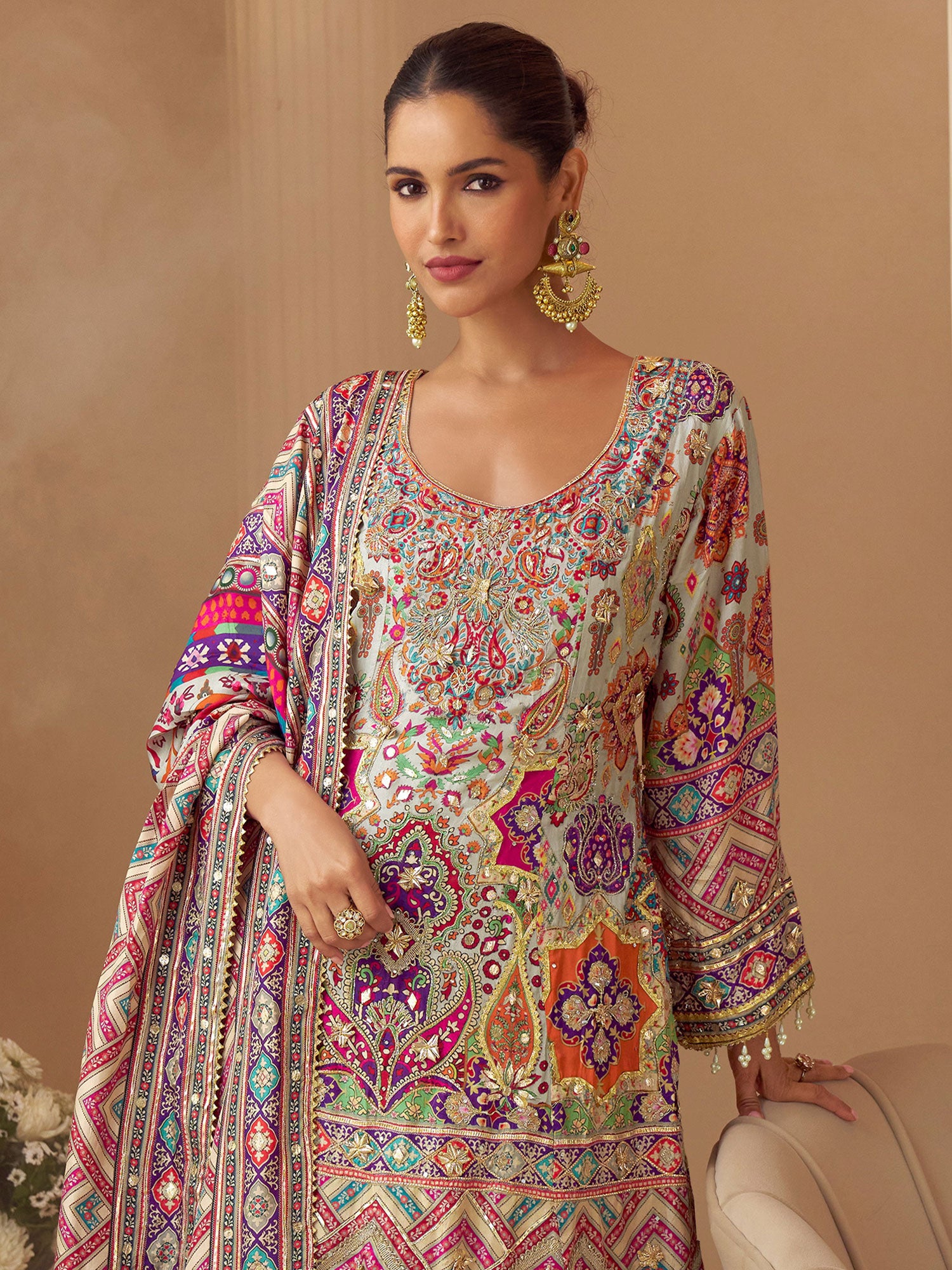 Multicolor Heavy Stone Embellished Salwar Suit