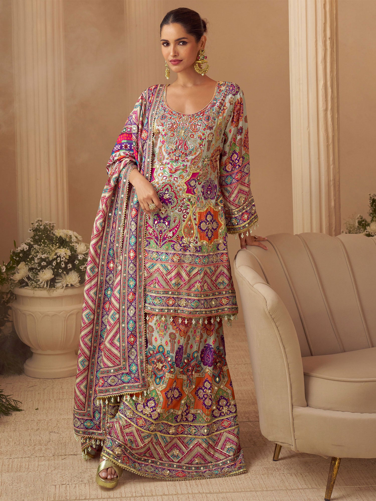 Multicolor Heavy Stone Embellished Salwar Suit