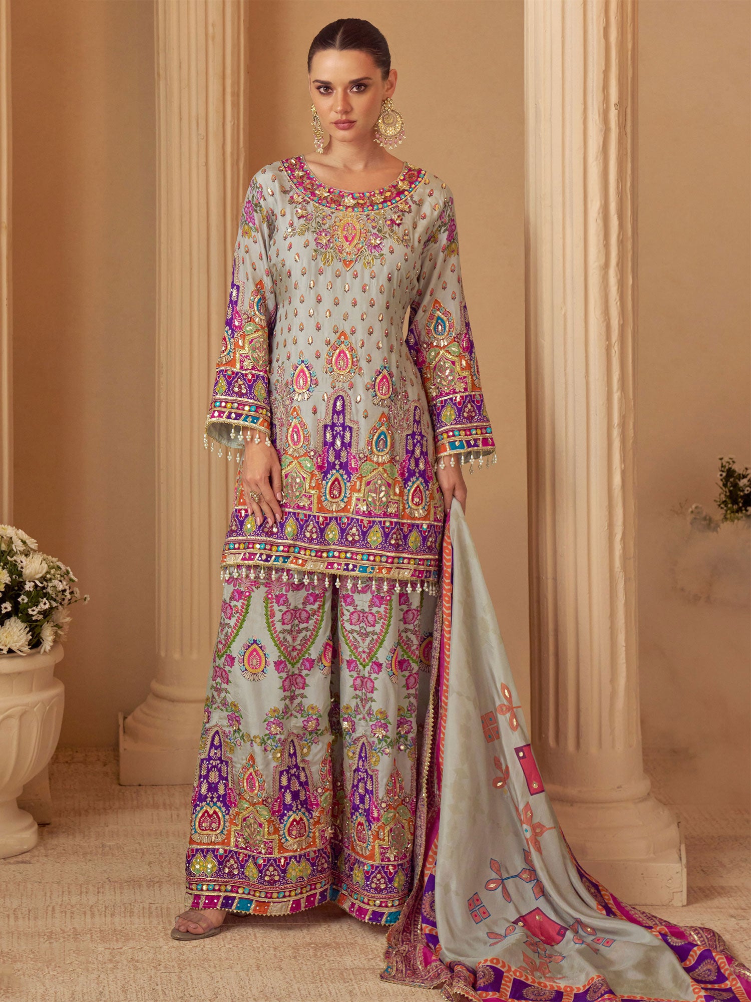 Multicolor Full Sleeved Salwar Suit In Floral Print