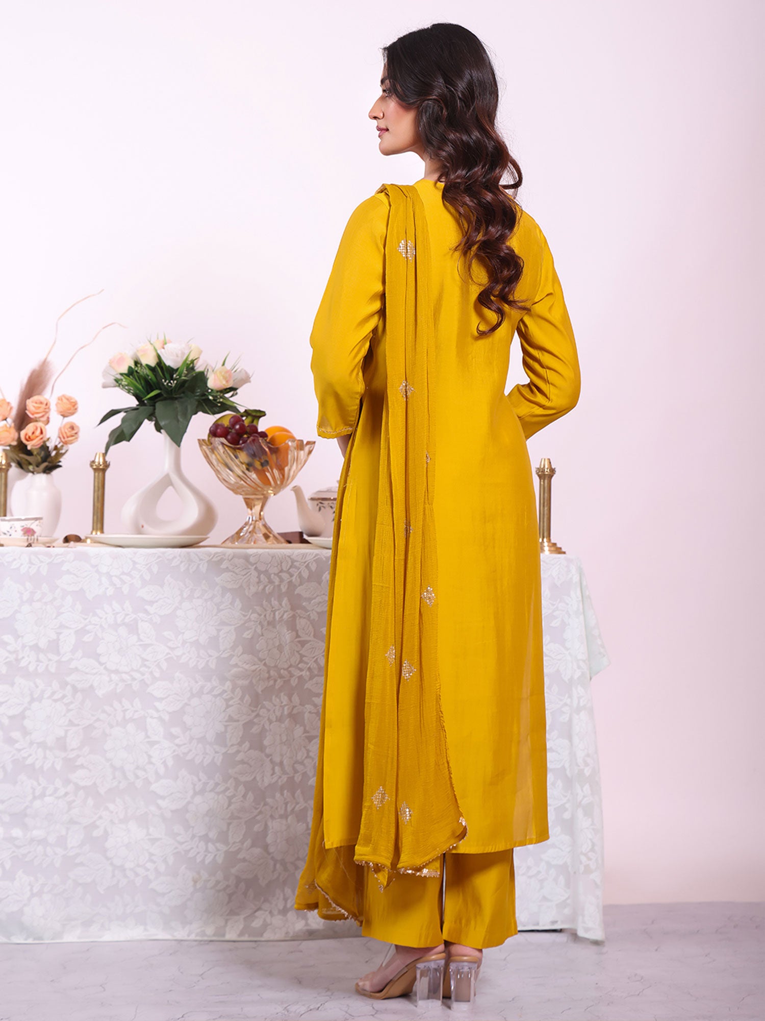 Yellow Floral Thread Embellished Salwar Kameez