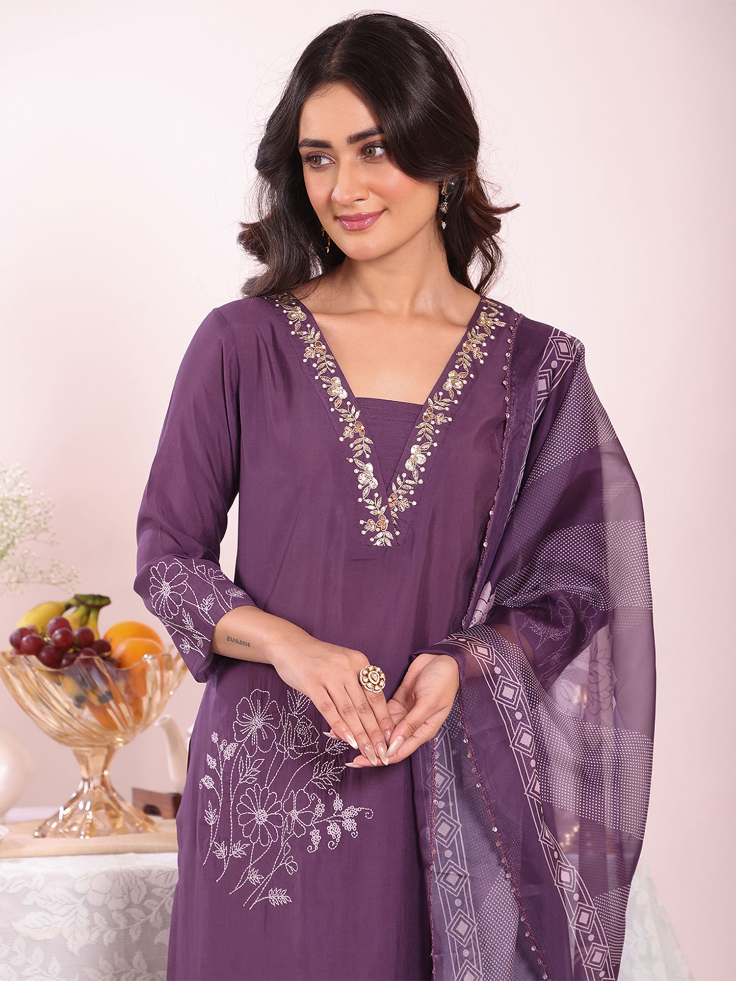 Purple Readymade Salwar Suit With Dupatta