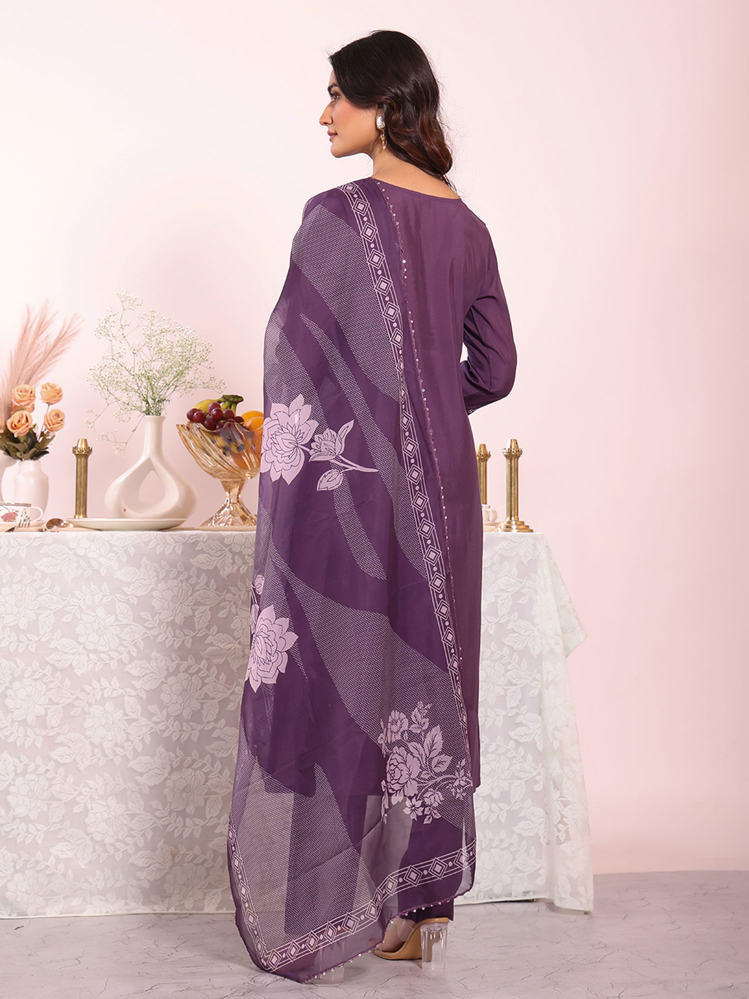 Purple Readymade Salwar Suit With Dupatta