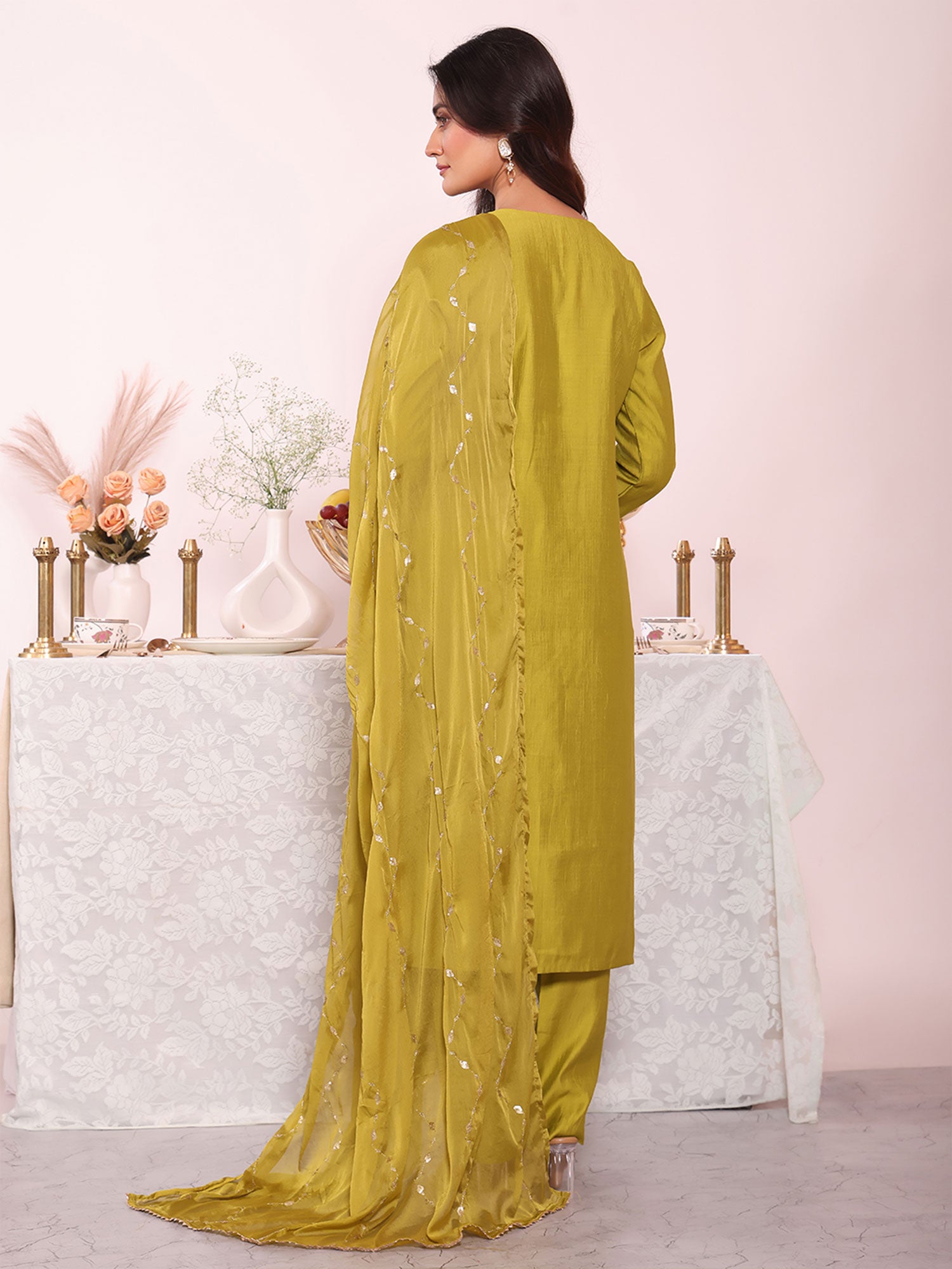 Green Festive Salwar Kameez In Pant Style