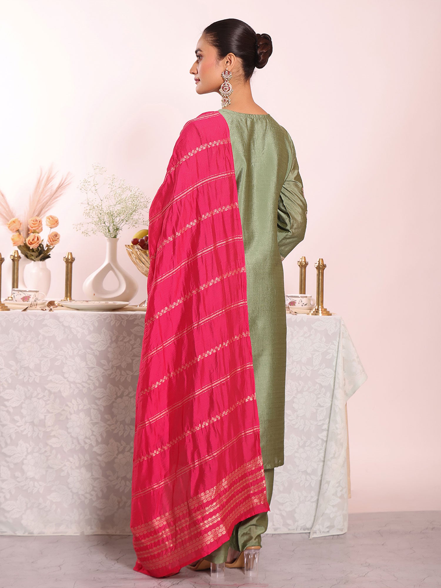 Green Thread Work Embroidered Salwar Kameez