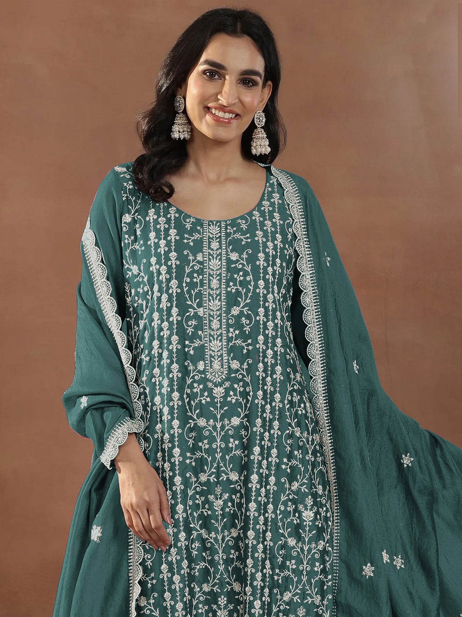 Rama Green Festive Salwar Suit with Long Kameez
