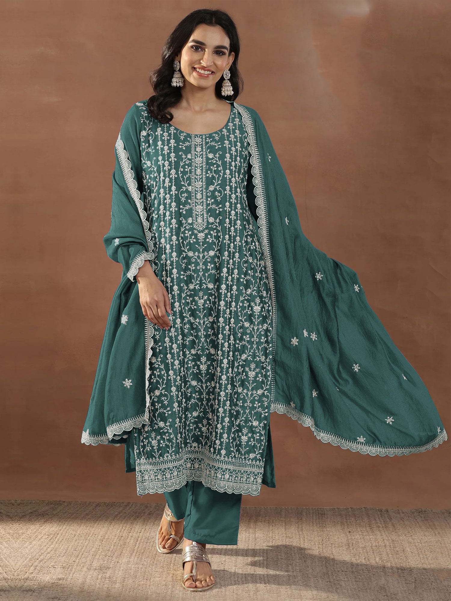 Rama Green Festive Salwar Suit with Long Kameez