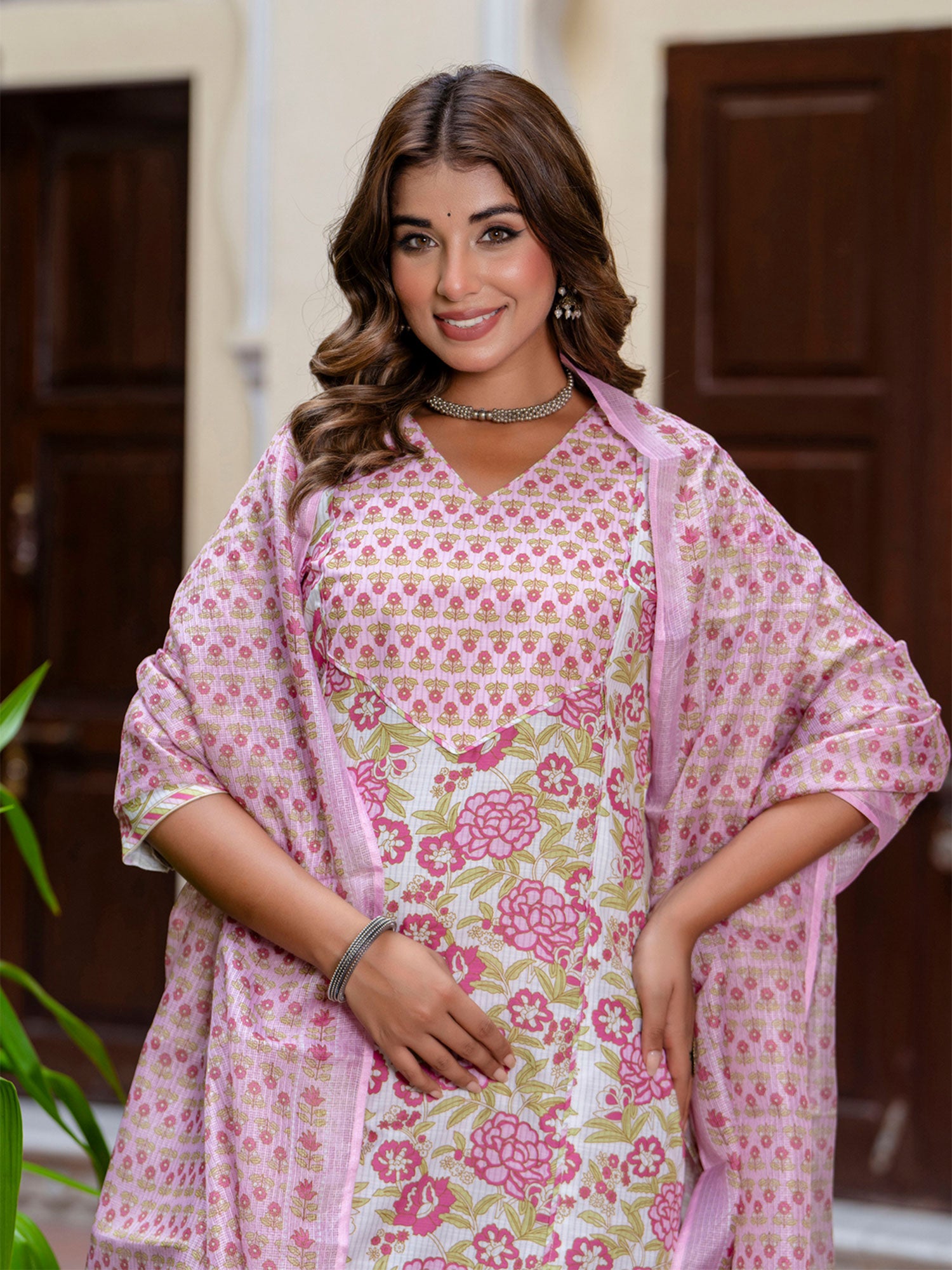 White Printed Readymade Salwar Kameez In Cotton