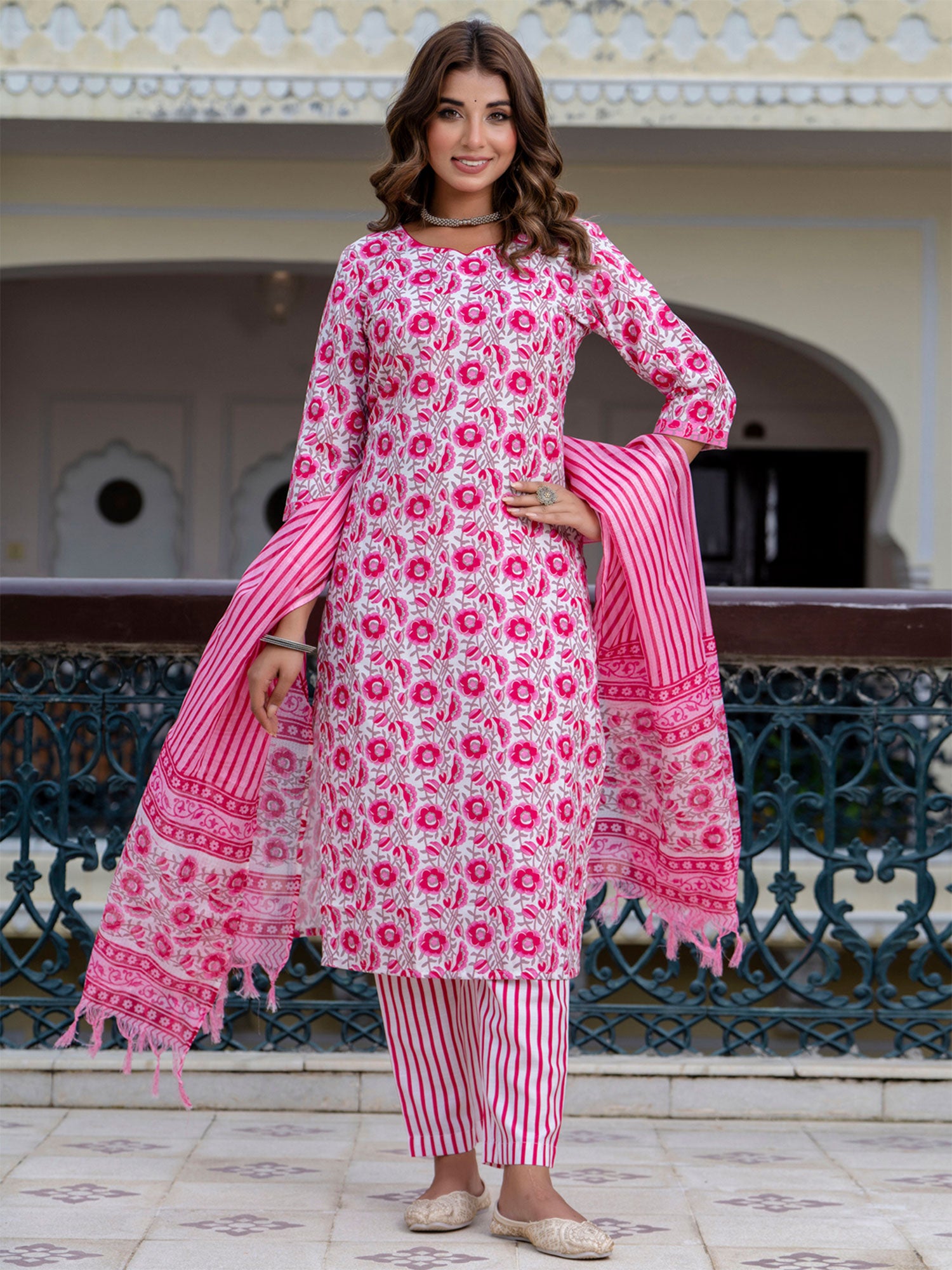 Pink Cotton Pant Style Salwar Kameez