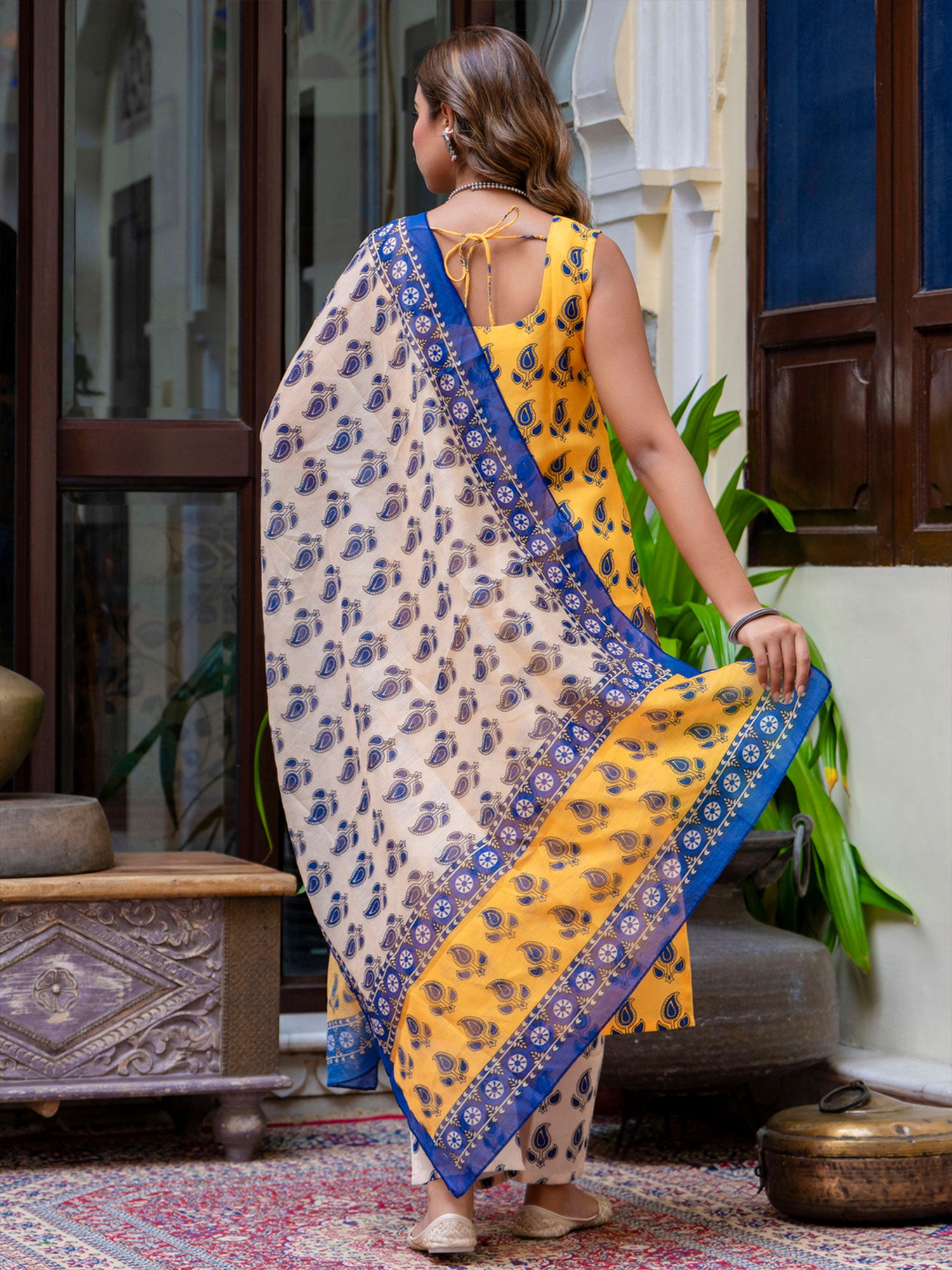 Yellow Festive Readymade Salwar Suit In Cotton