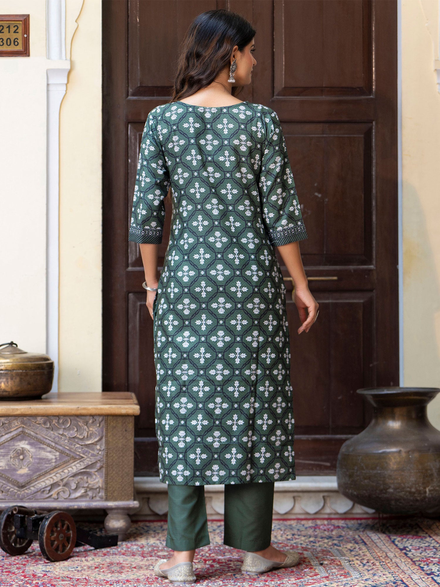 Green Casual Wear Printed Salwar Kameez