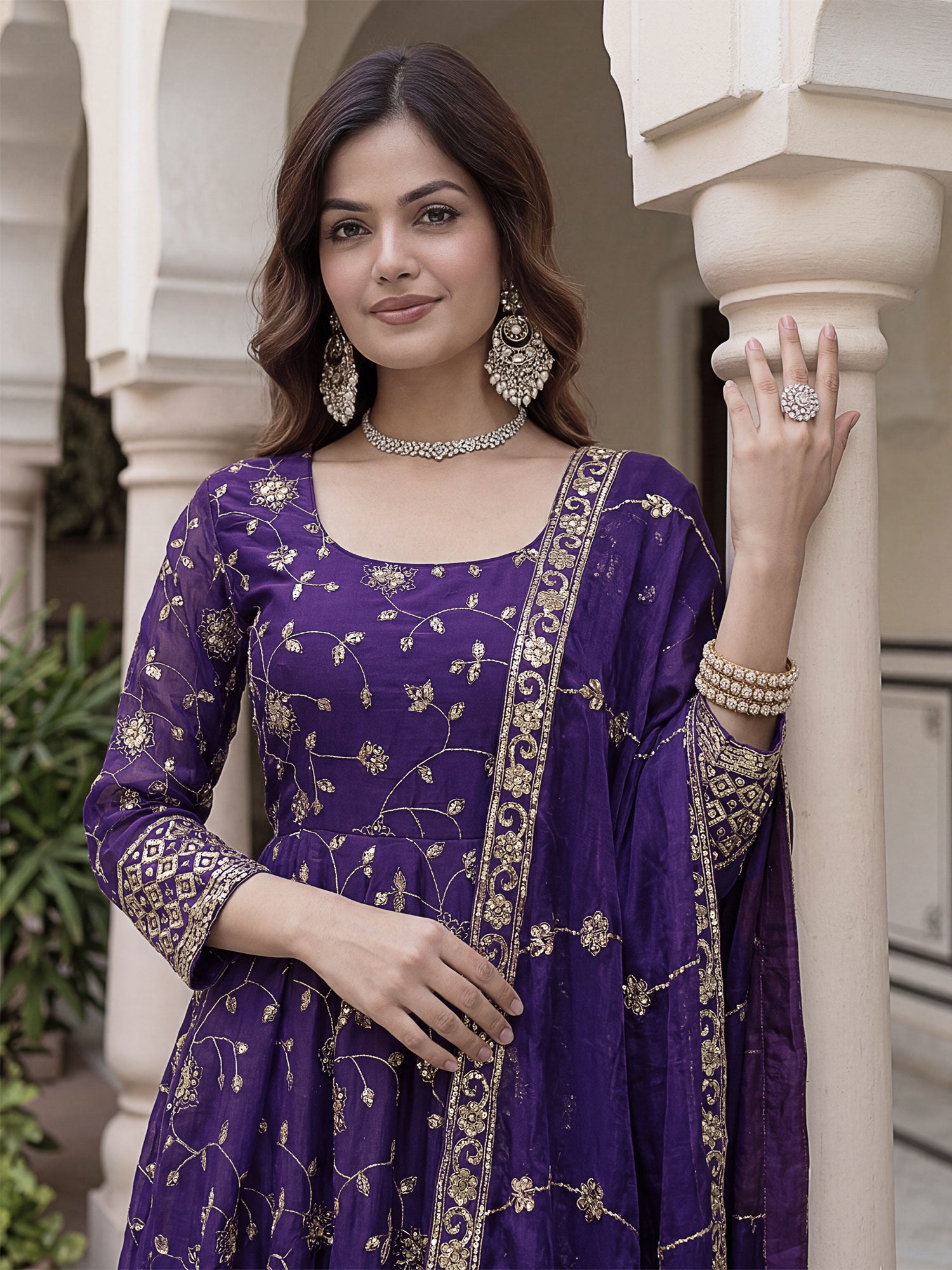 Purple Heavy Sequins Embroidered Salwar Suit
