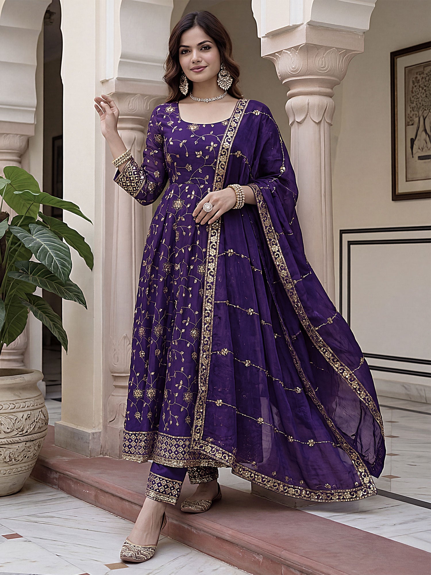 Purple Heavy Sequins Embroidered Salwar Suit