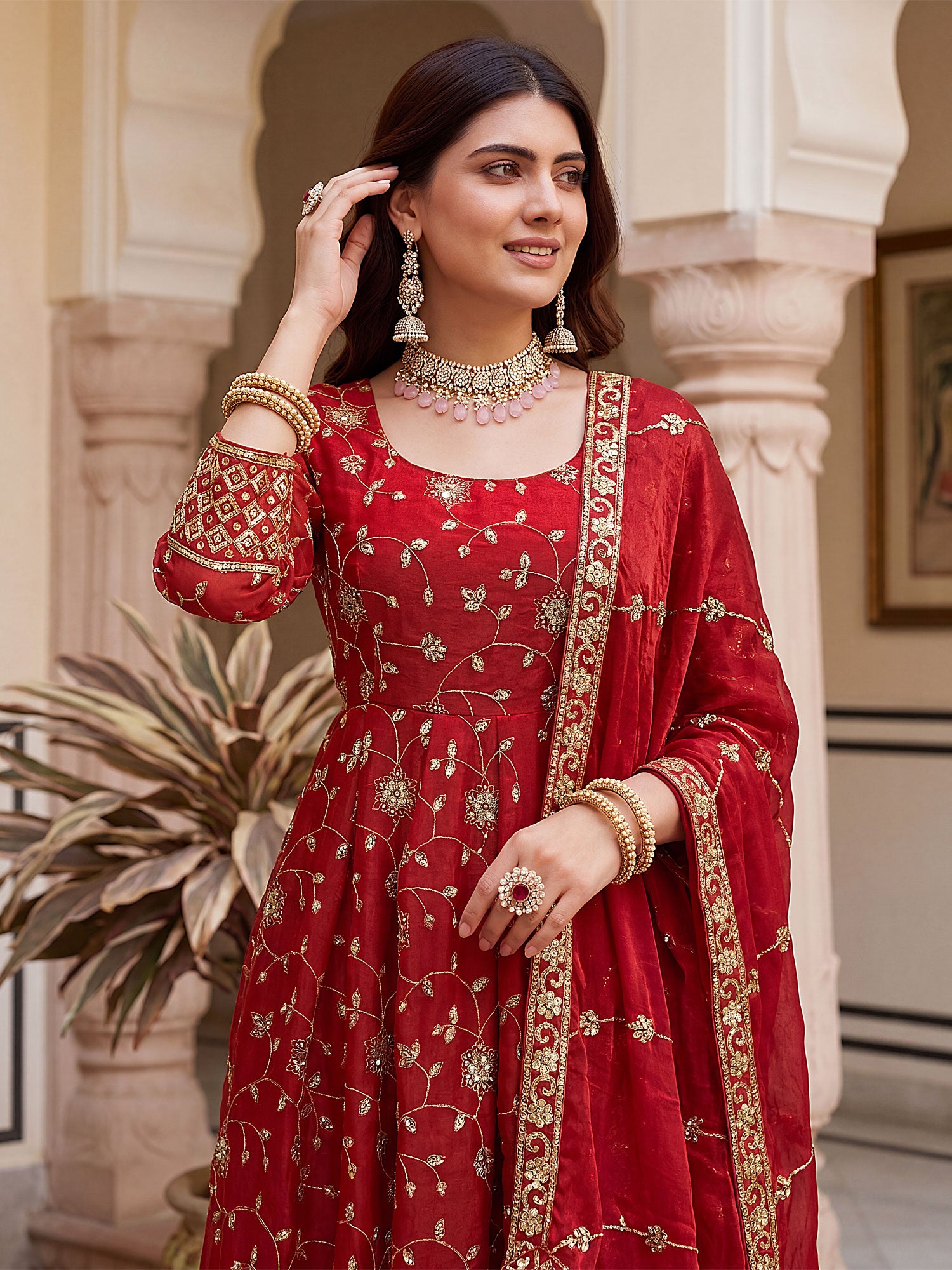 Red Floral Zari Embellished Salwar Kameez