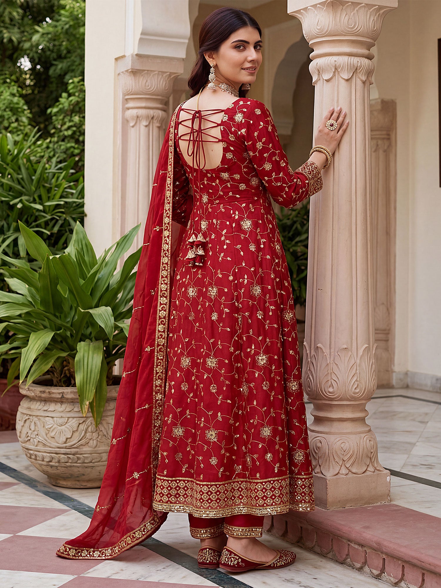 Red Floral Zari Embellished Salwar Kameez