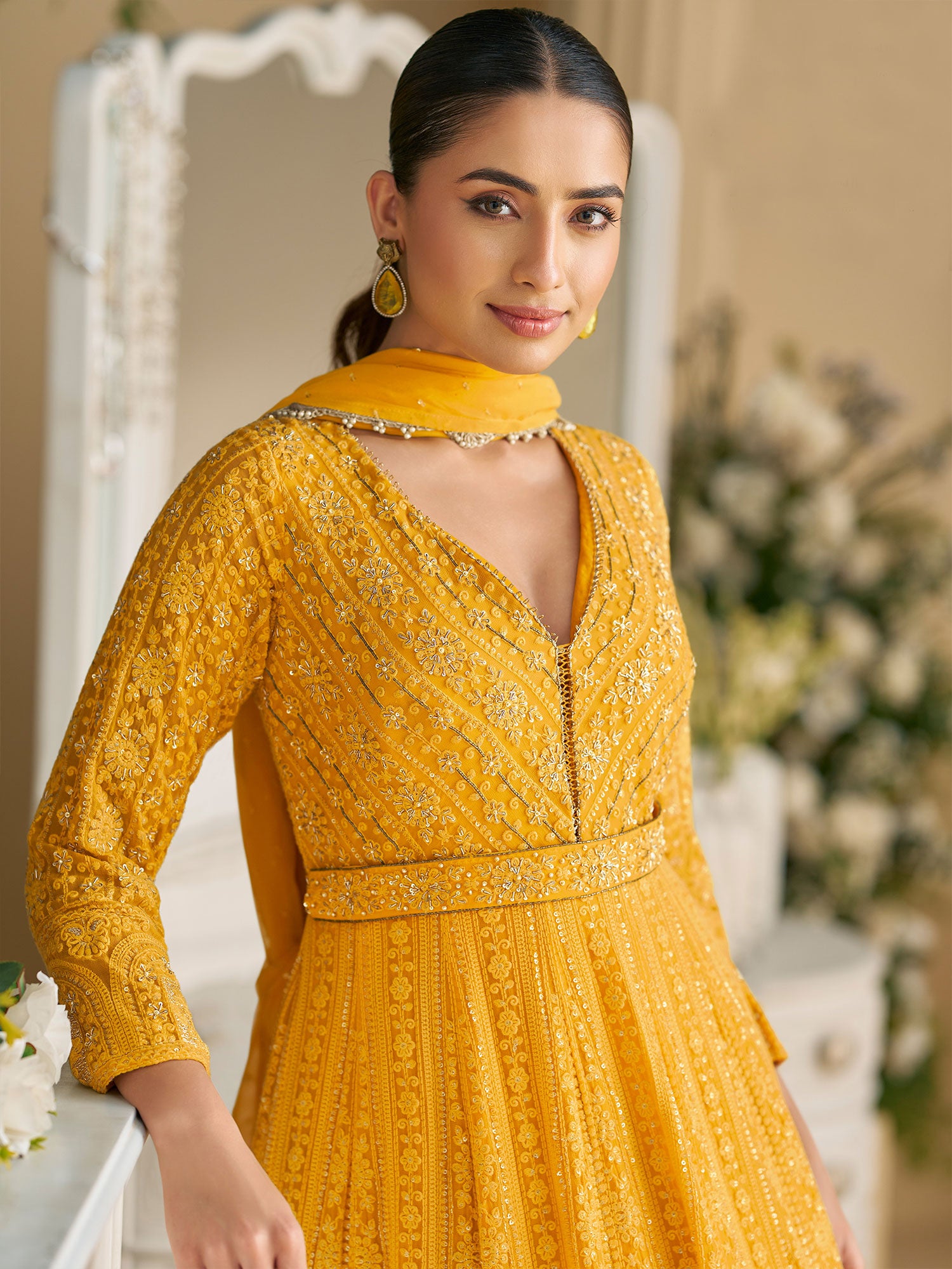 Yellow Wedding Wear Georgette Salwar Suit