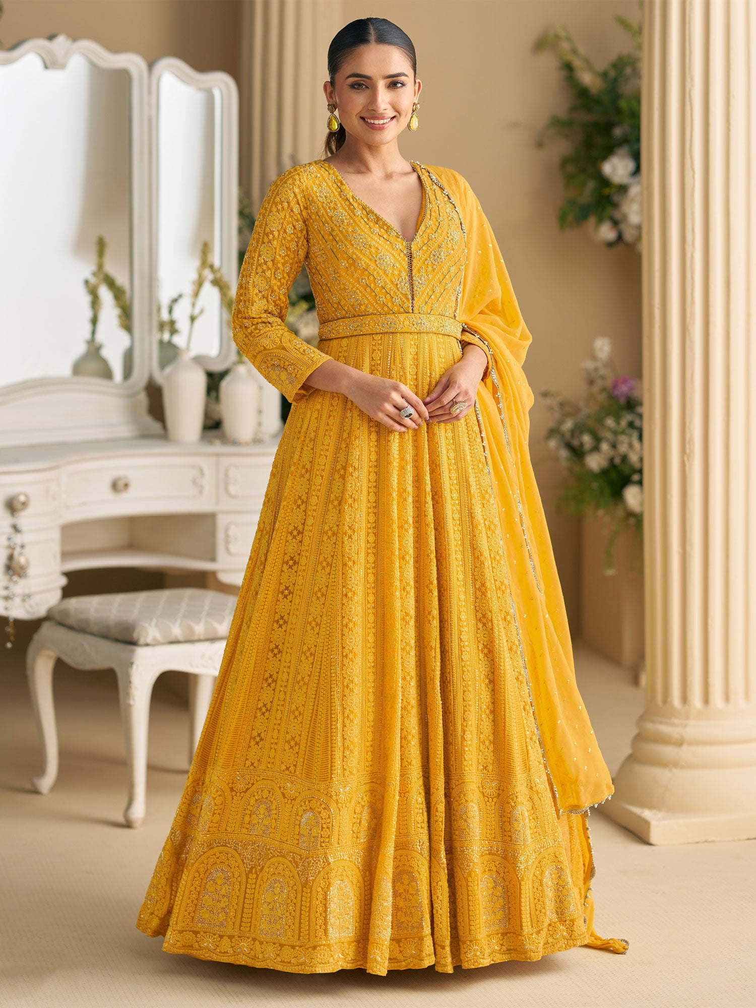 Yellow Wedding Wear Georgette Salwar Suit