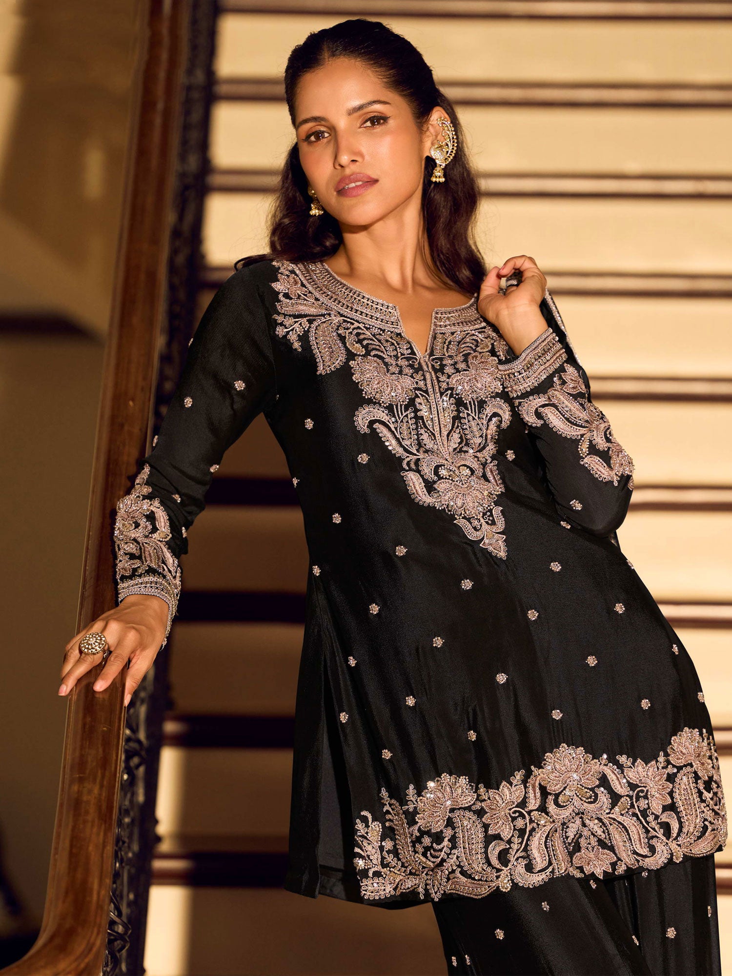 Black Embroidered Salwar Suit With Short Kameez