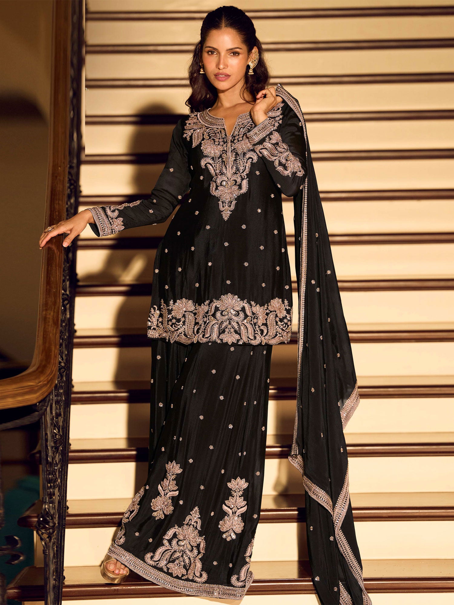 Black Embroidered Salwar Suit With Short Kameez