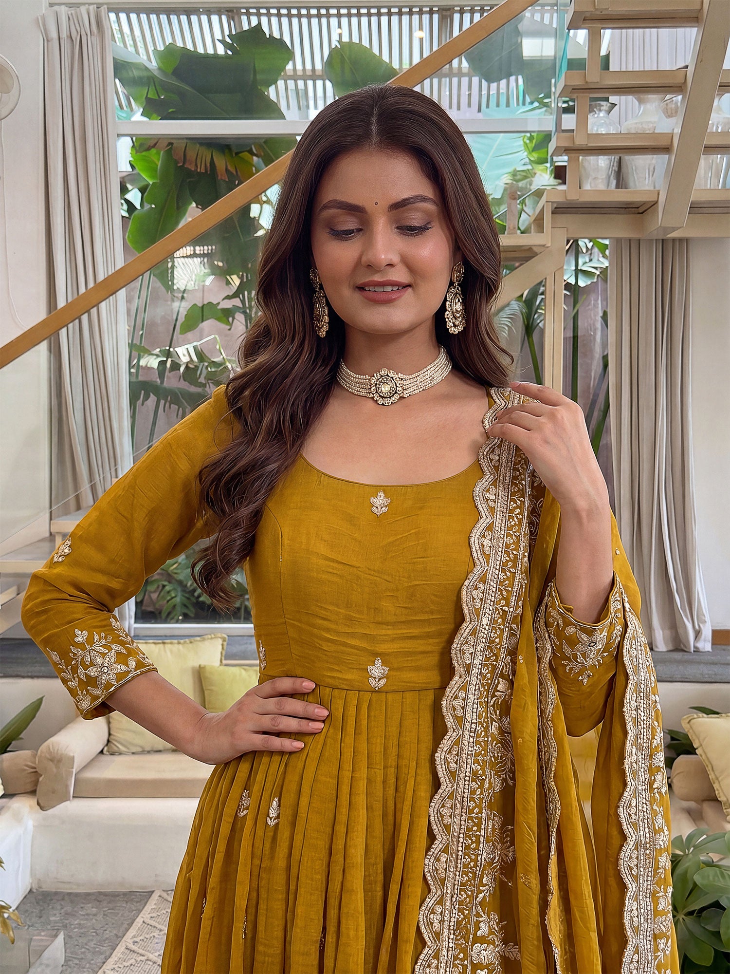Yellow Pakistani Salwar Suit In Anarkali Style
