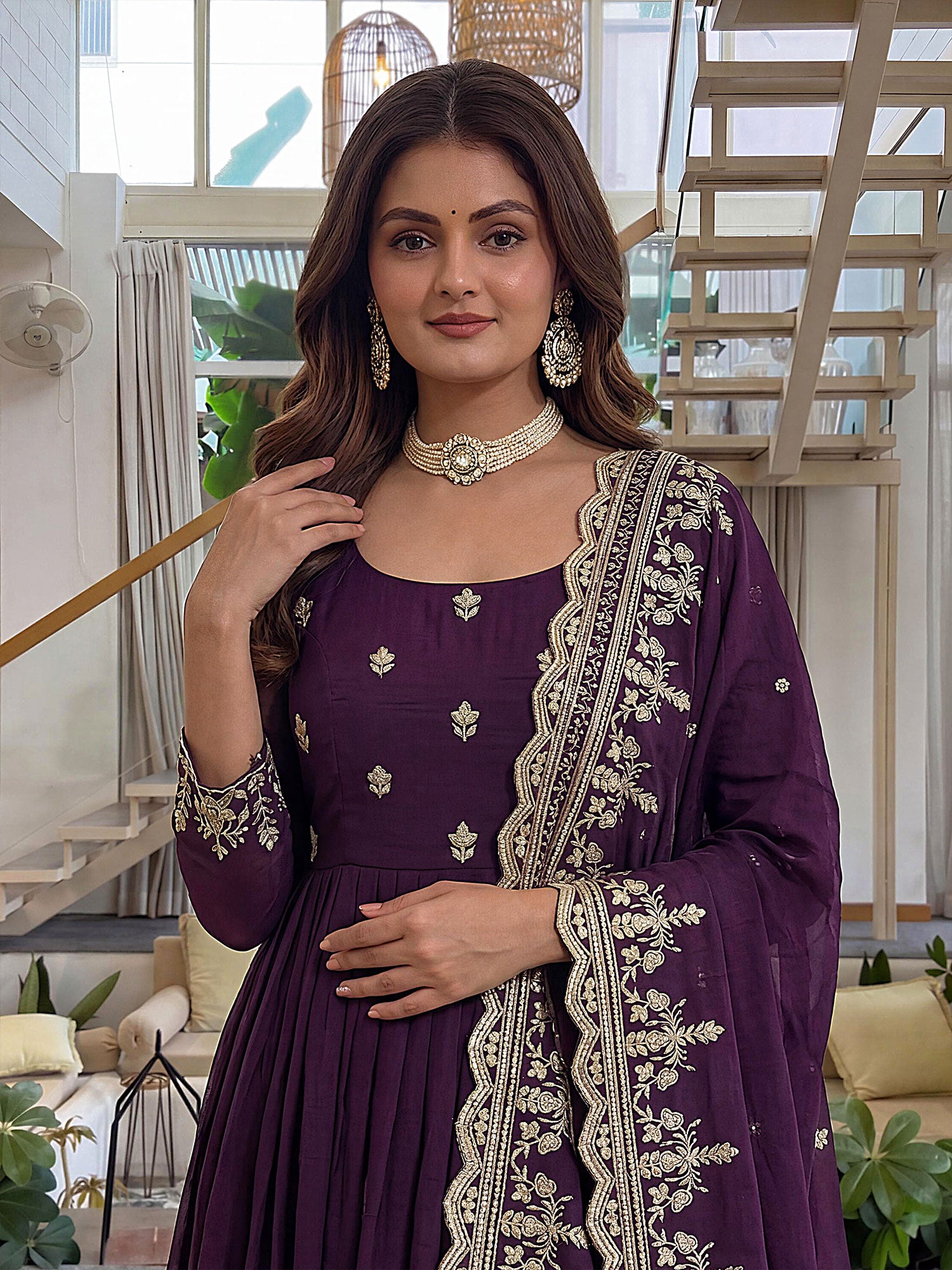Dark Purple Heavy Embroidered Anarkali Suit