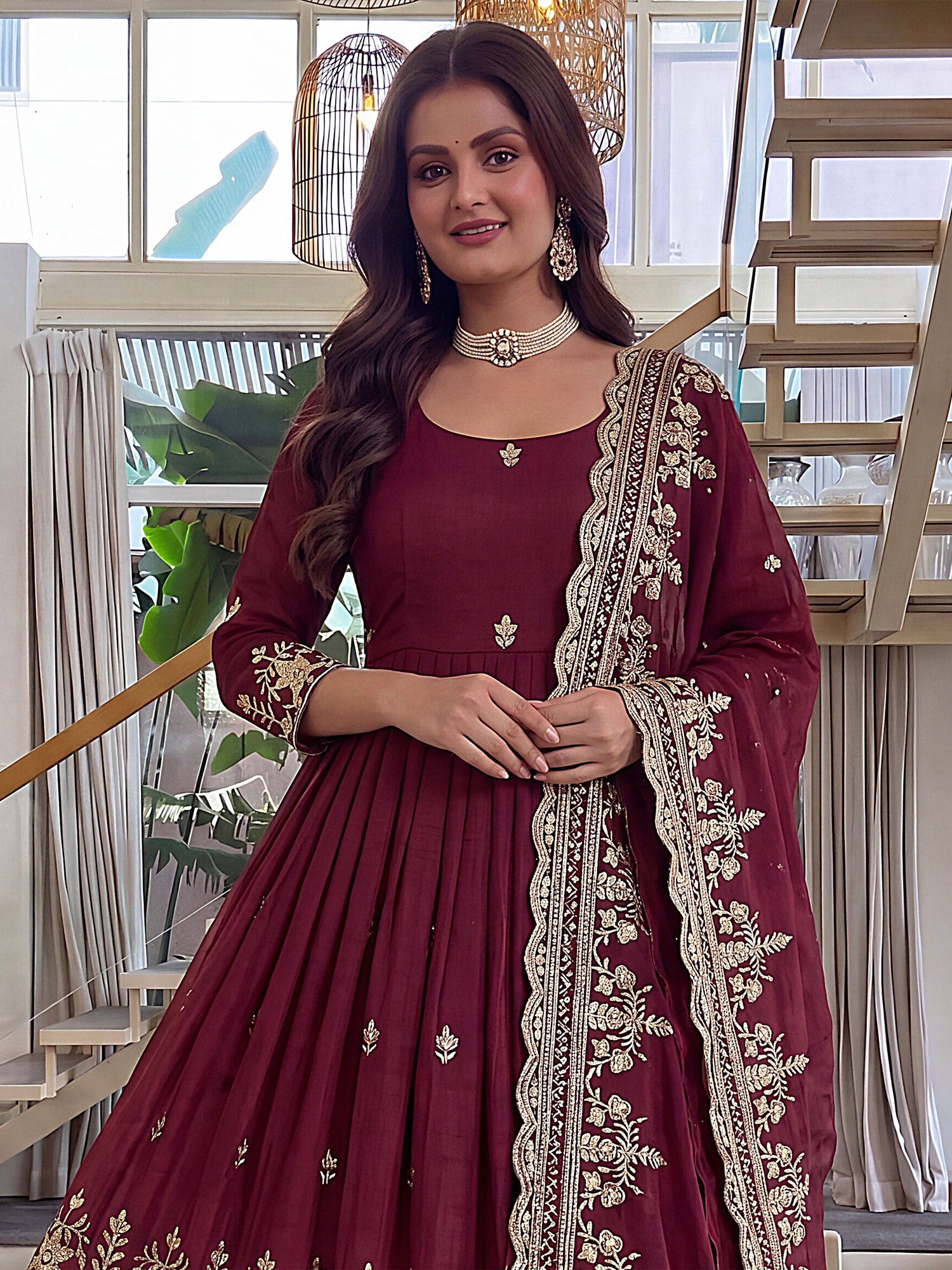 Maroon Sequins Work Readymade Salwar Kameez