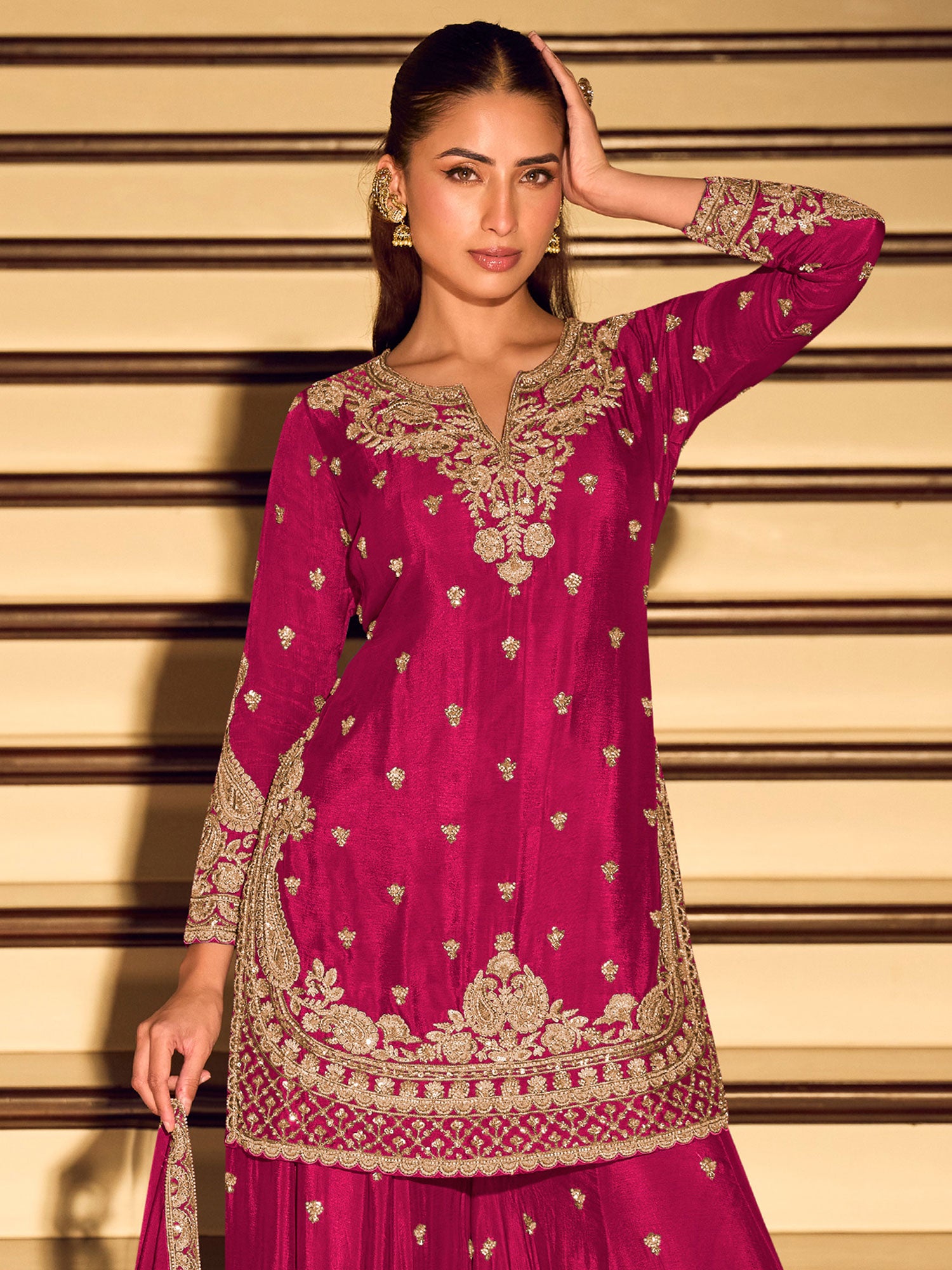 Pink Embroidered Palazzo Style Salwar Suit