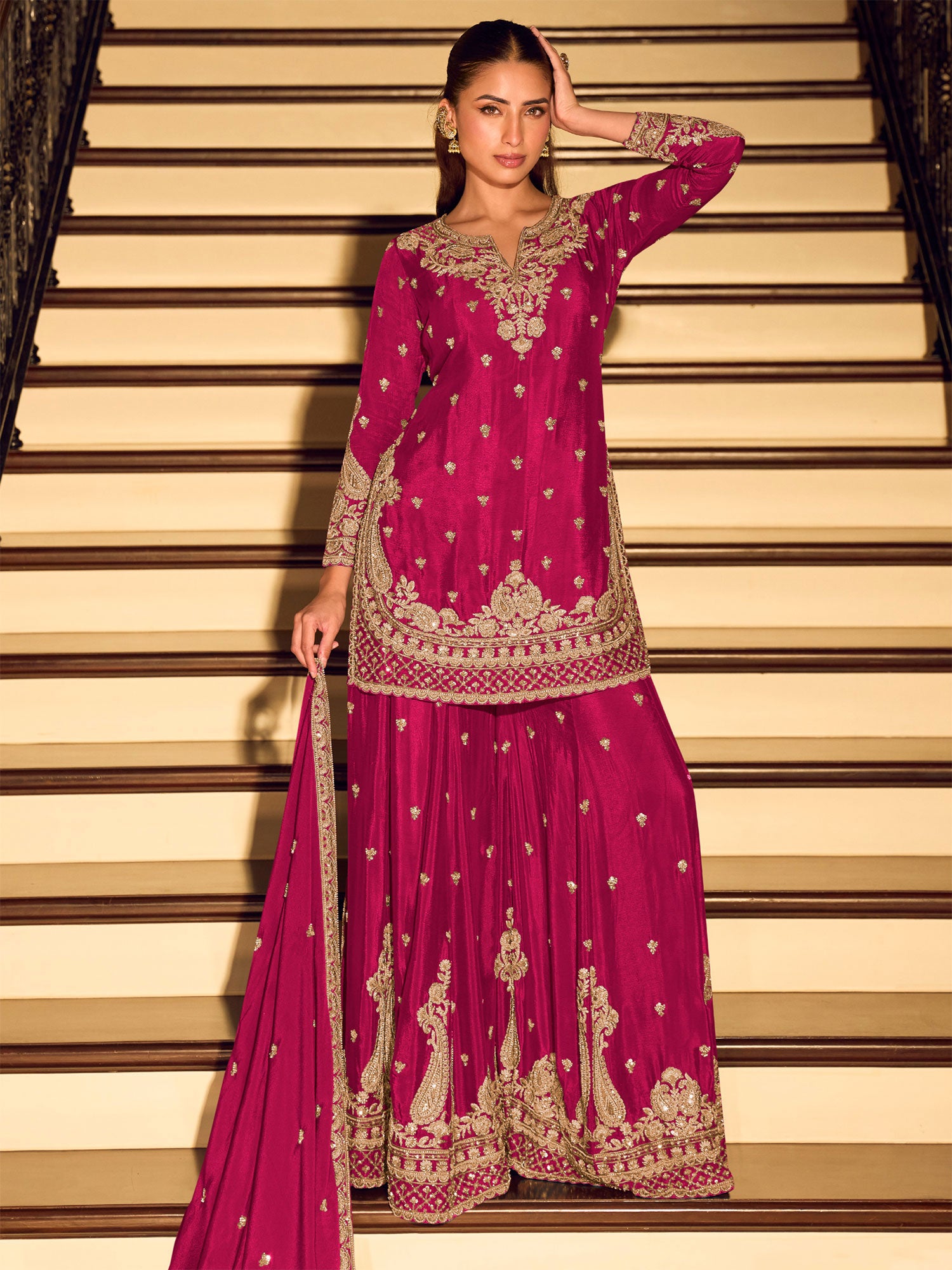 Pink Embroidered Palazzo Style Salwar Suit