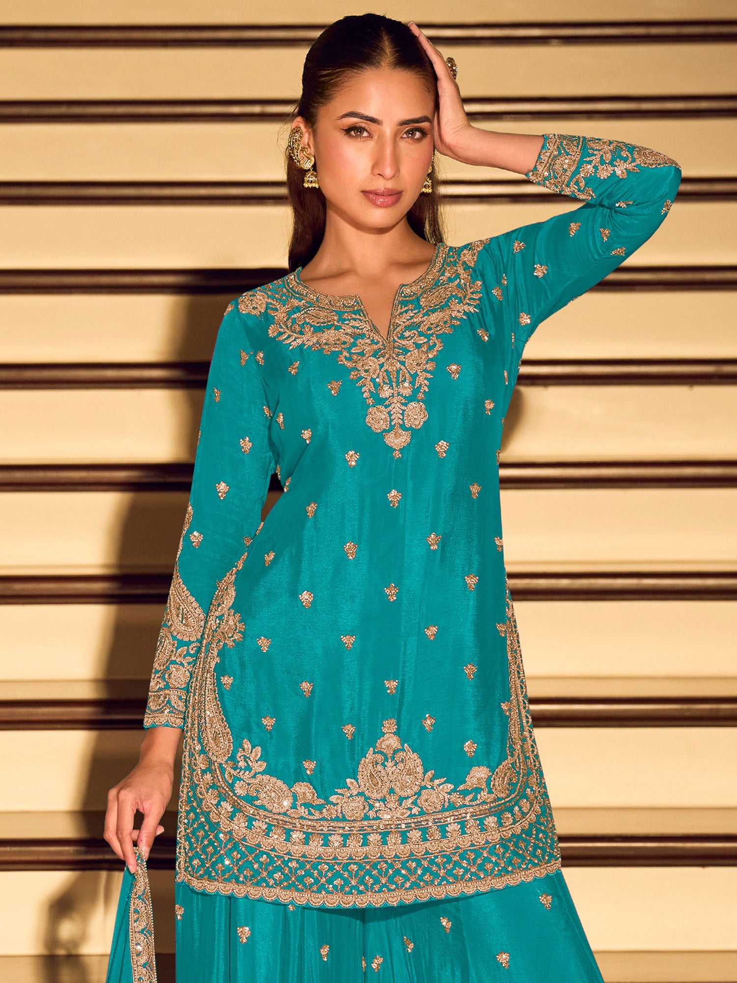 Sky Blue Heavy Zari Embellished Salwar Kameez