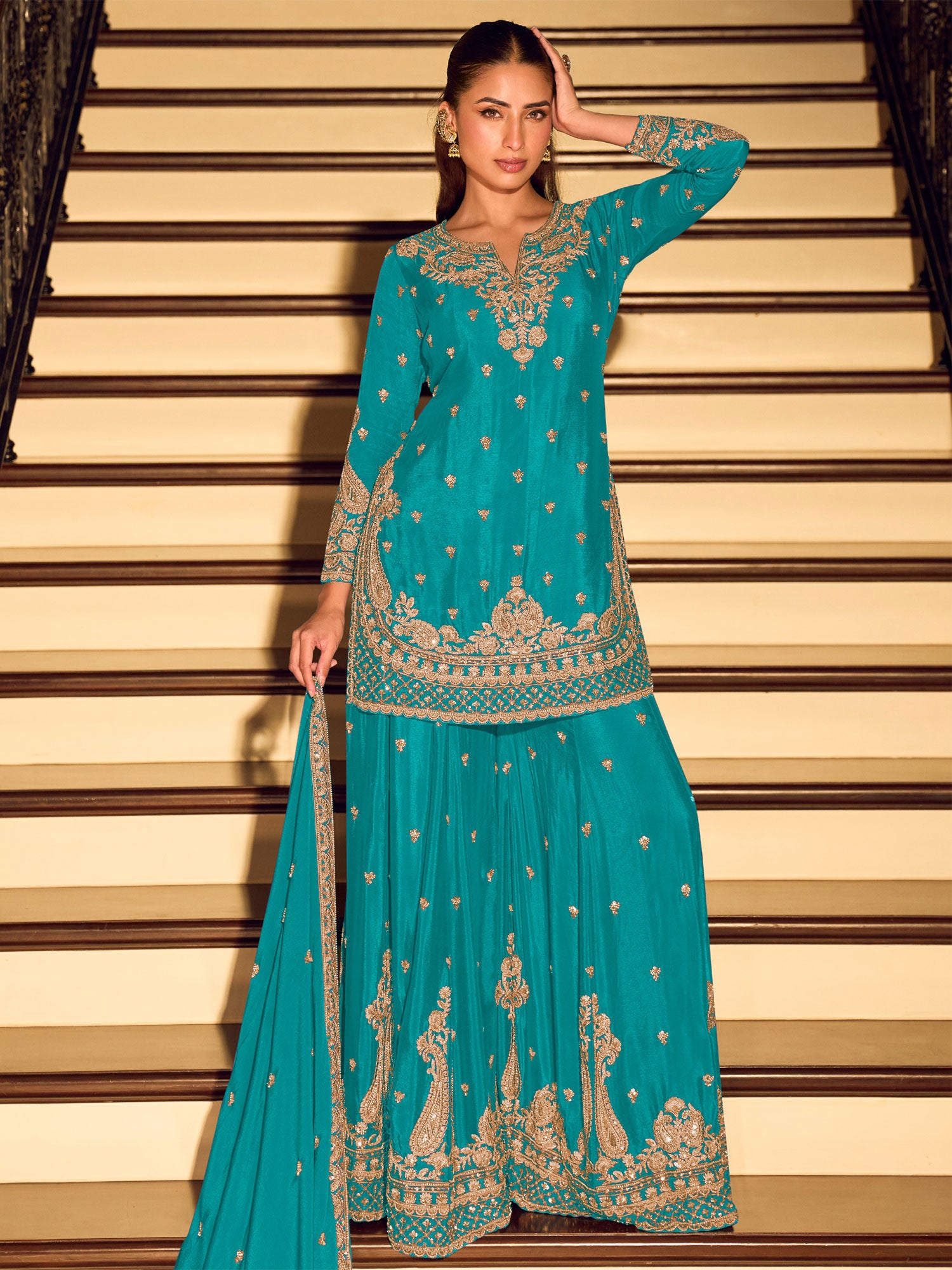 Sky Blue Heavy Zari Embellished Salwar Kameez