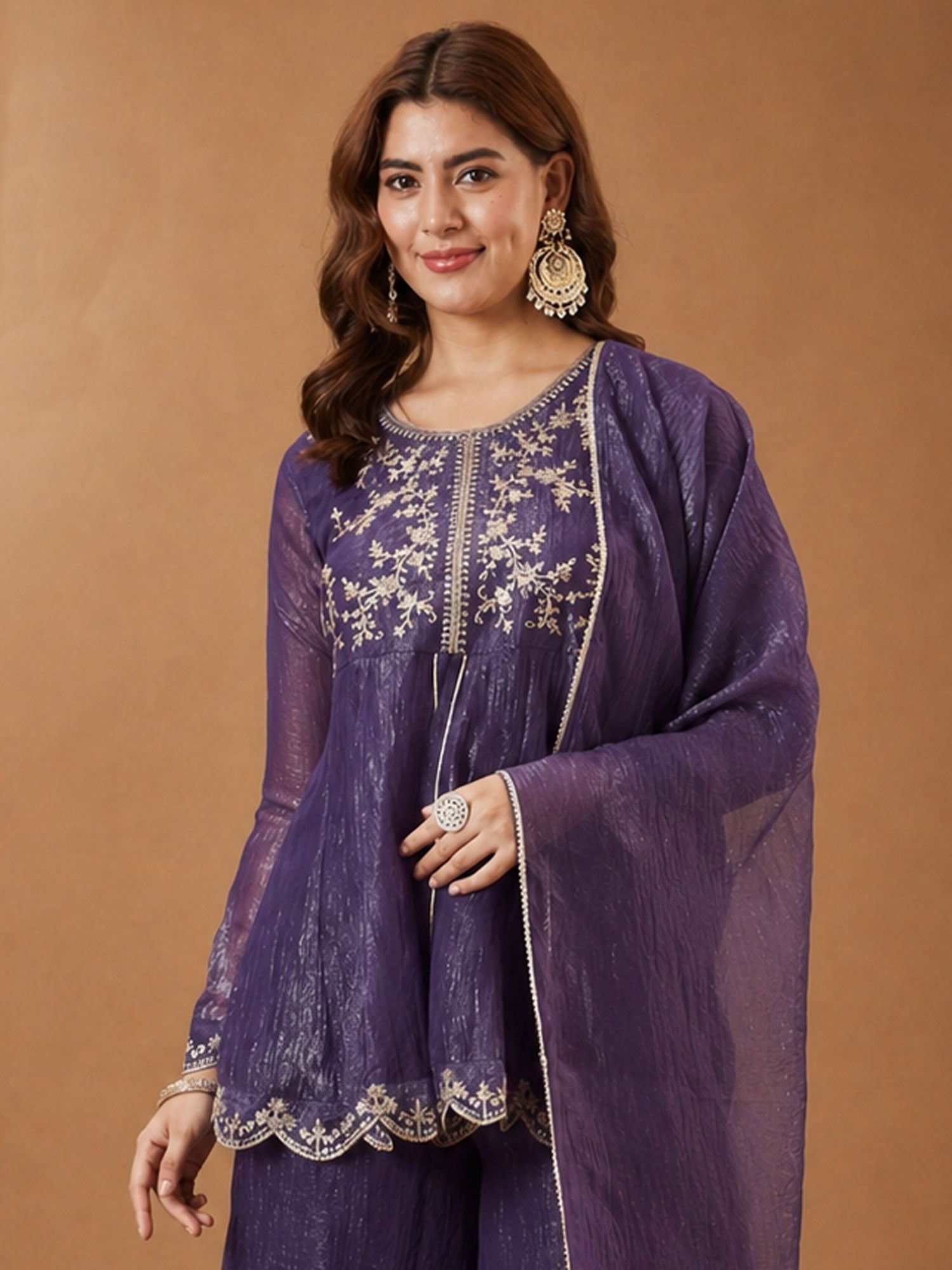 Purple Silk Salwar Kameez In Sequins Work