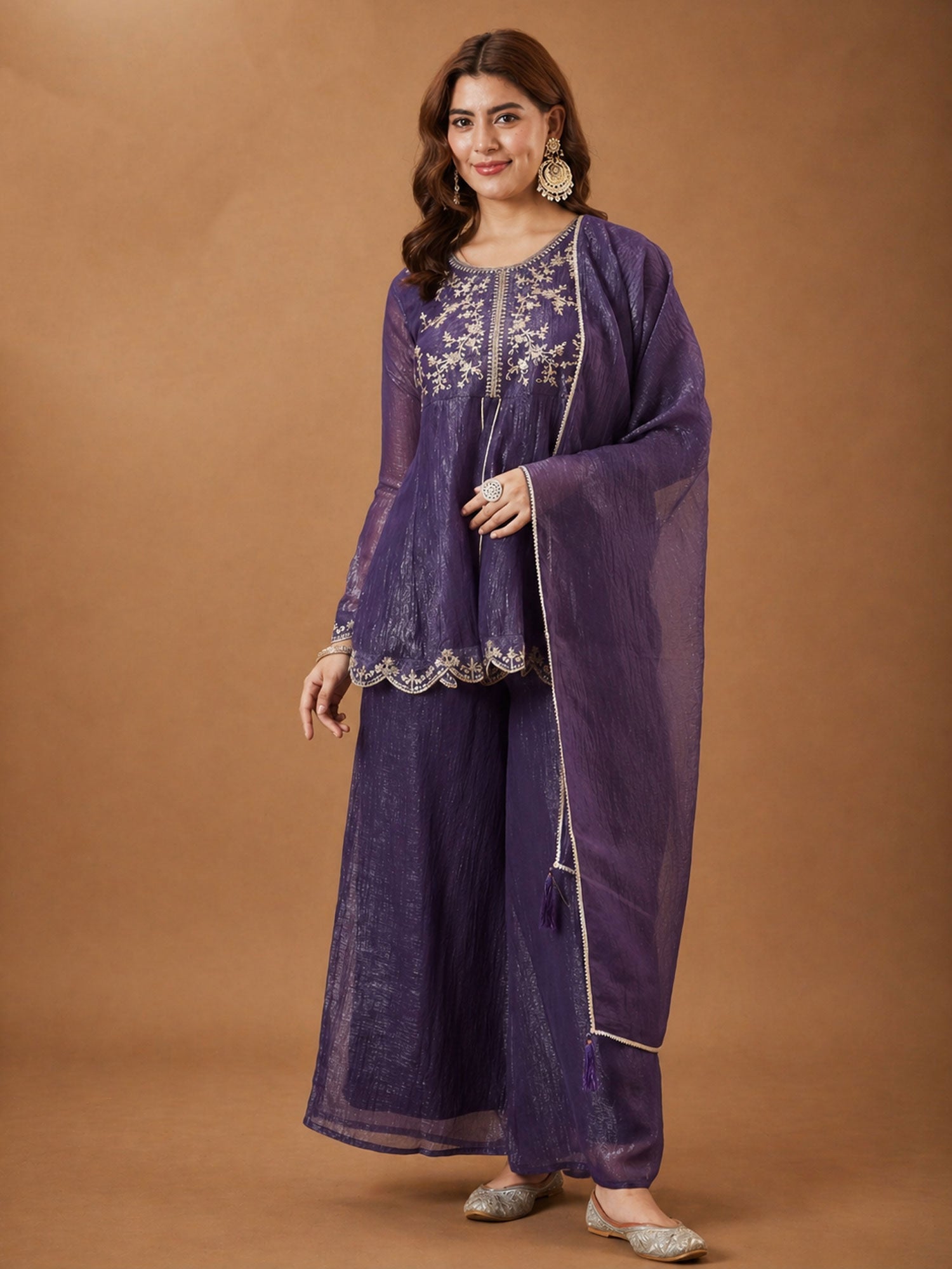 Purple Silk Salwar Kameez In Sequins Work