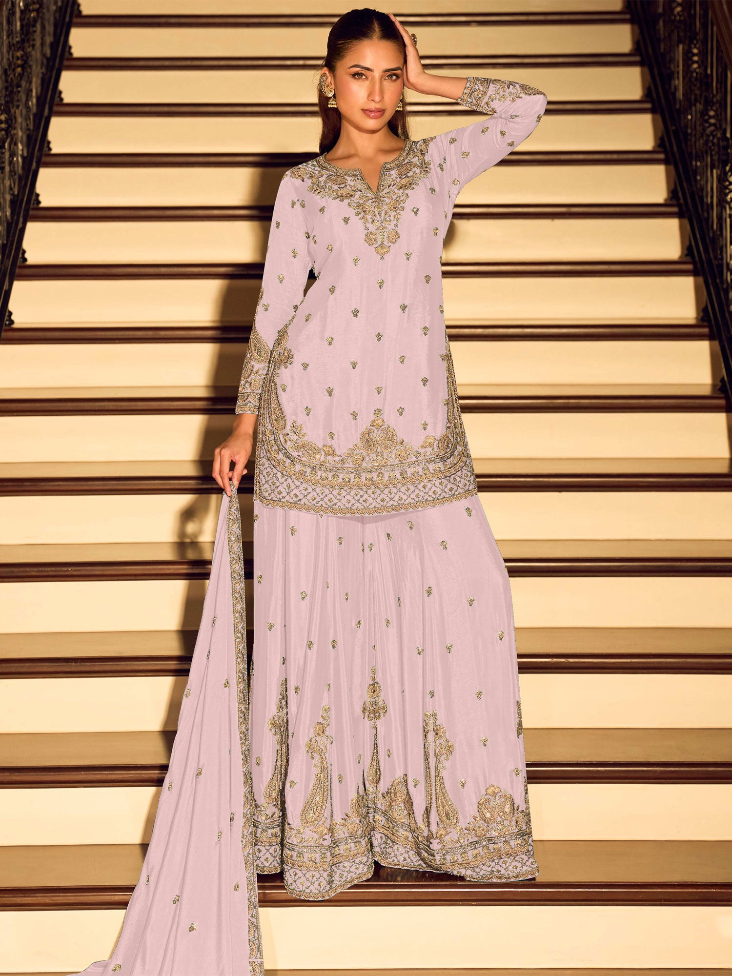 Light Pink Silk Salwar Suit With Straight Kameez