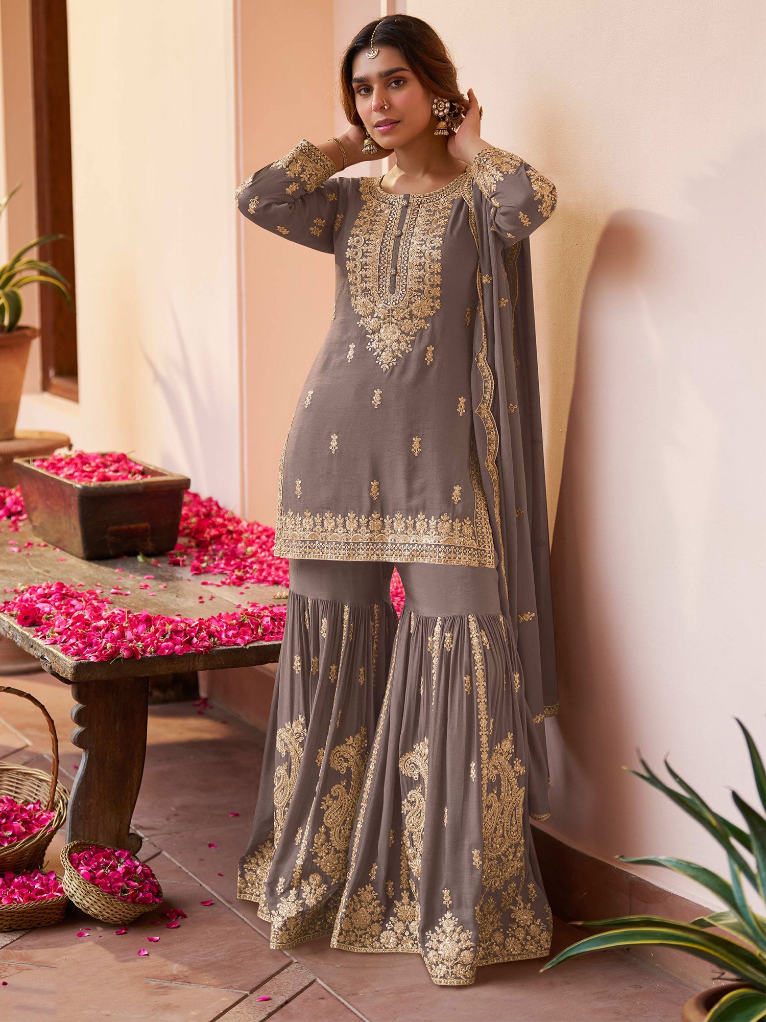 Dark Grey Heavy Sequins Embroidered Salwar Suit