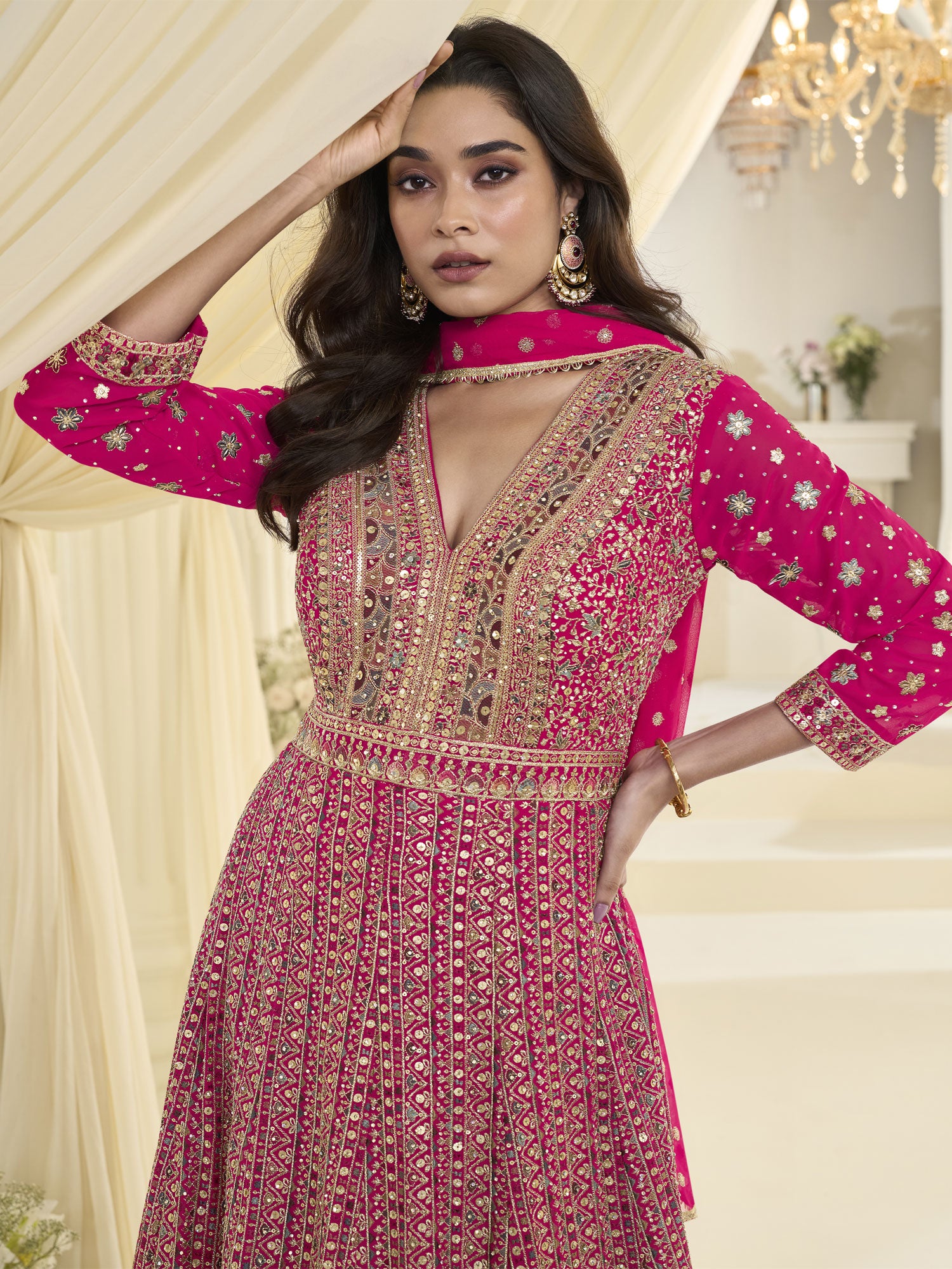 Rani Pink Anarkali Style Georgette Salwar Kameez
